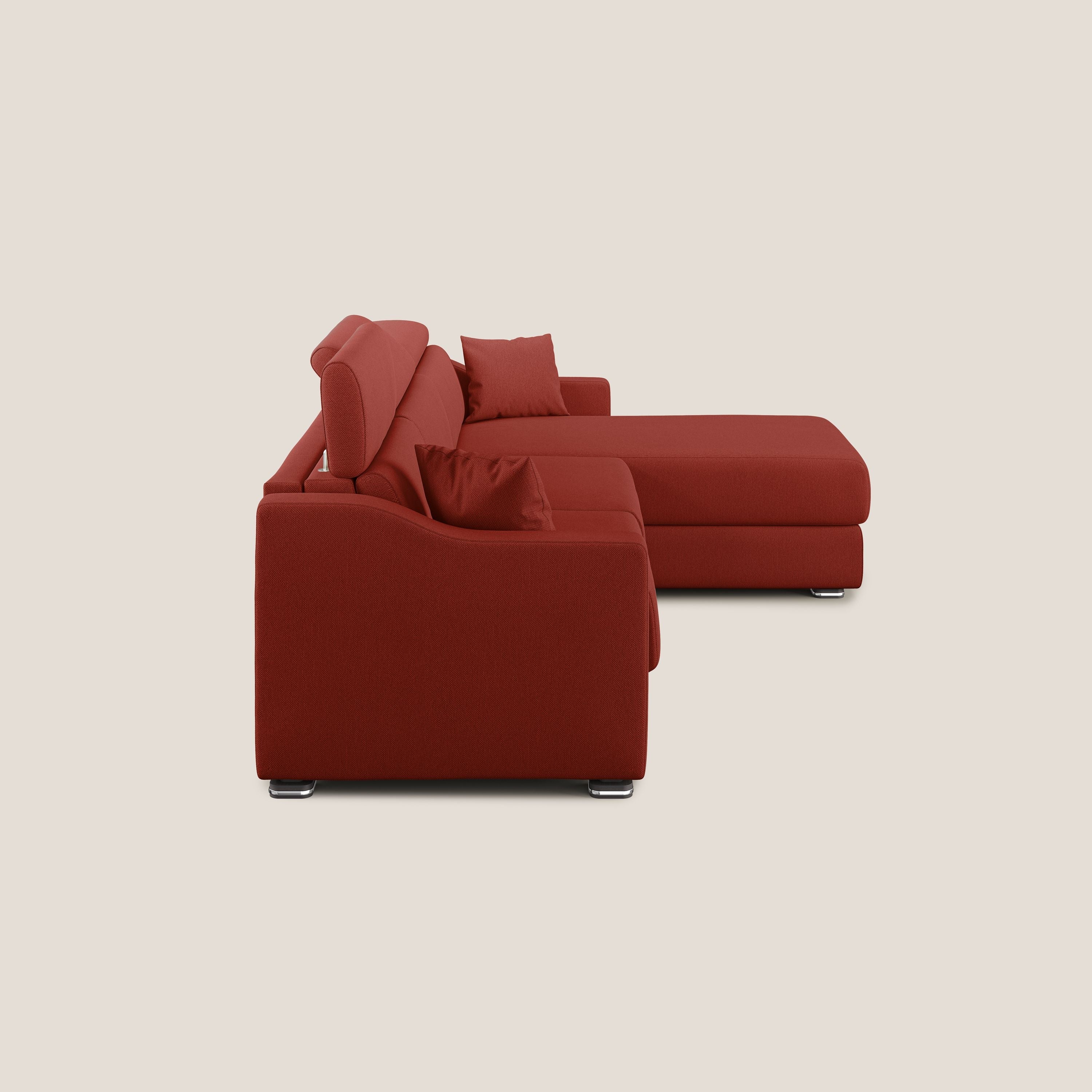 Amber divano letto angolare in tessuto smacchiabile T05 rosso - divani.store