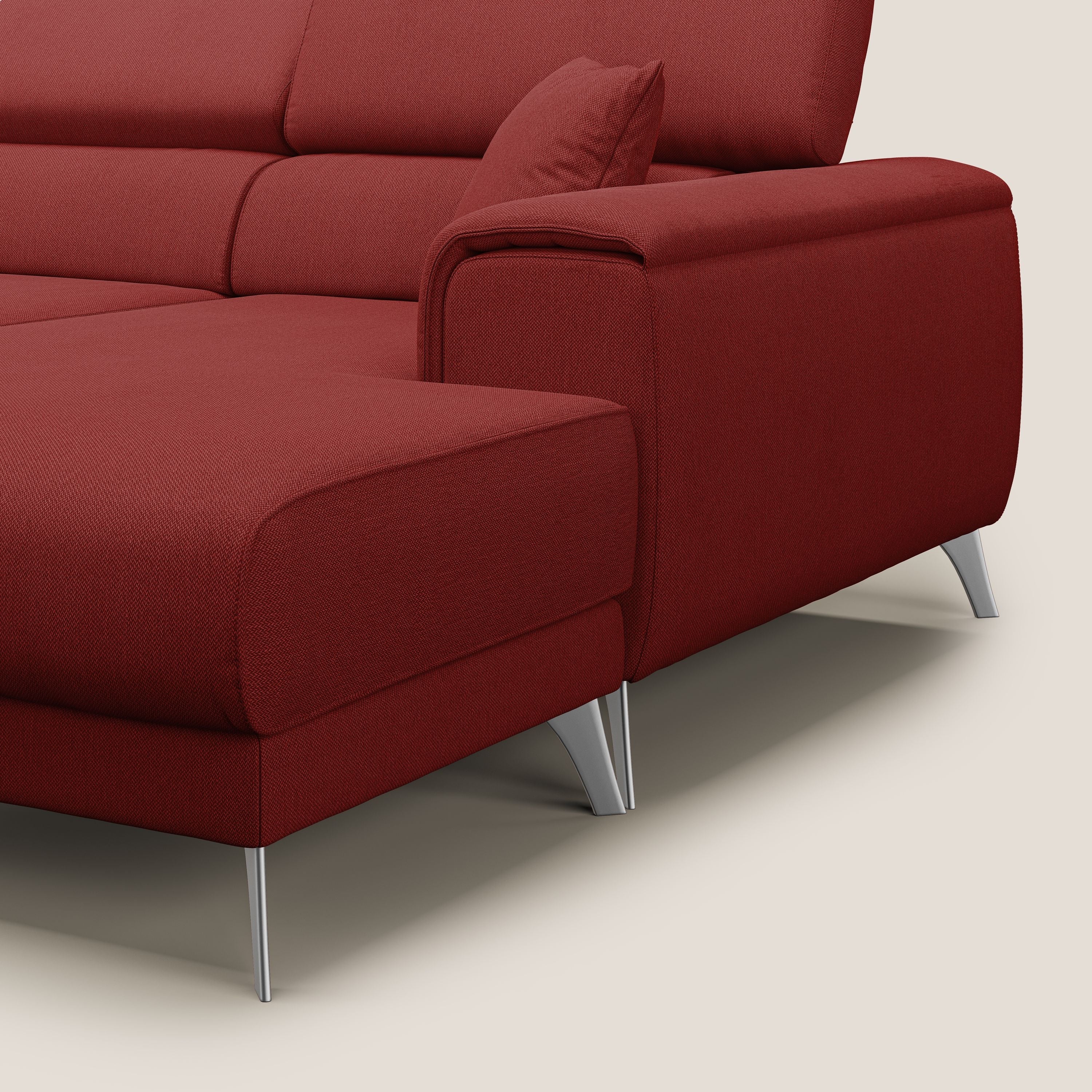 Fusion Divano angolare con sedute scorrevoli in tessuto morbido smacchiabile T05 rosso - divani.store