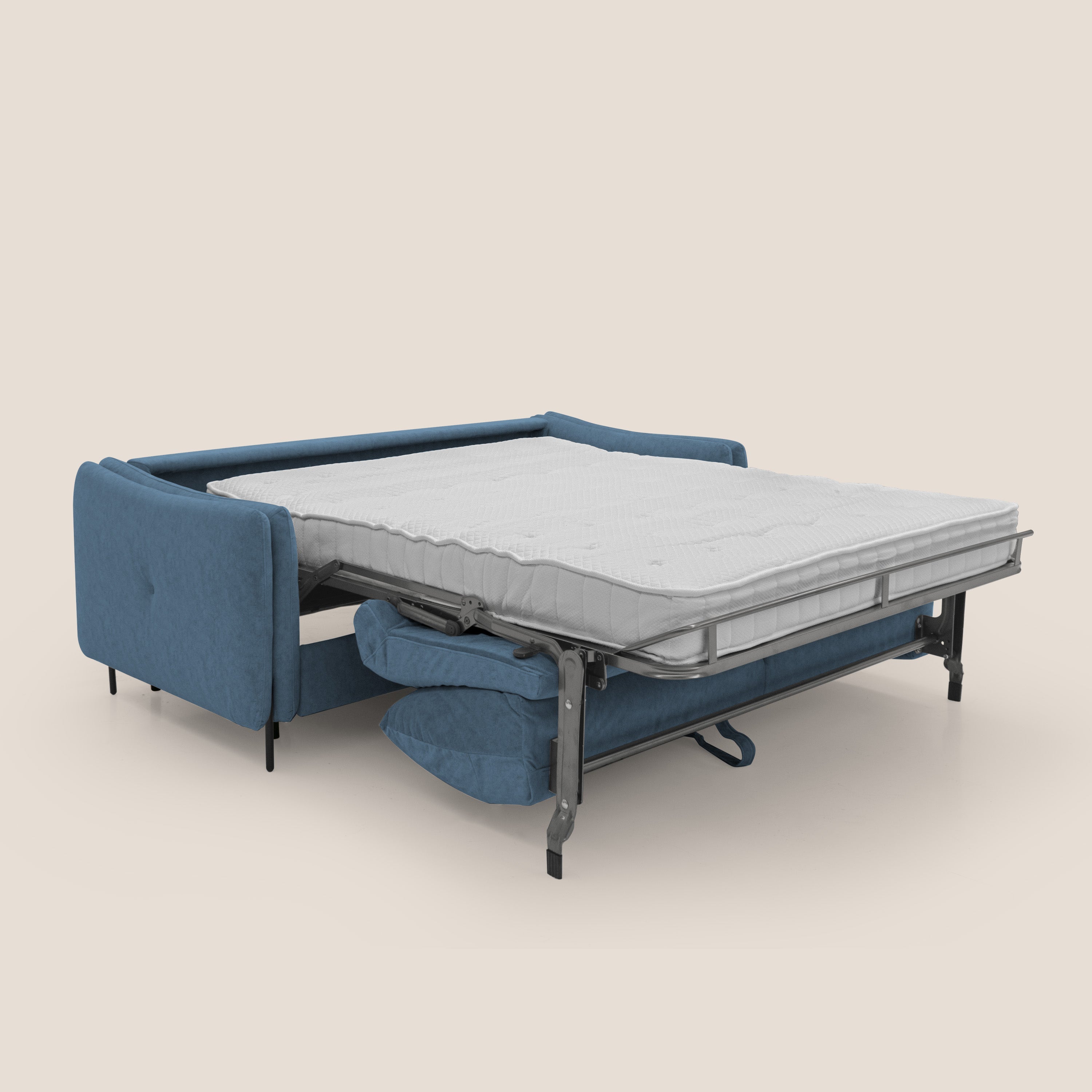 Gregory Divano letto con materasso h18 cm in microfibra effetto velluto impermeabile T09 blu - divani.store