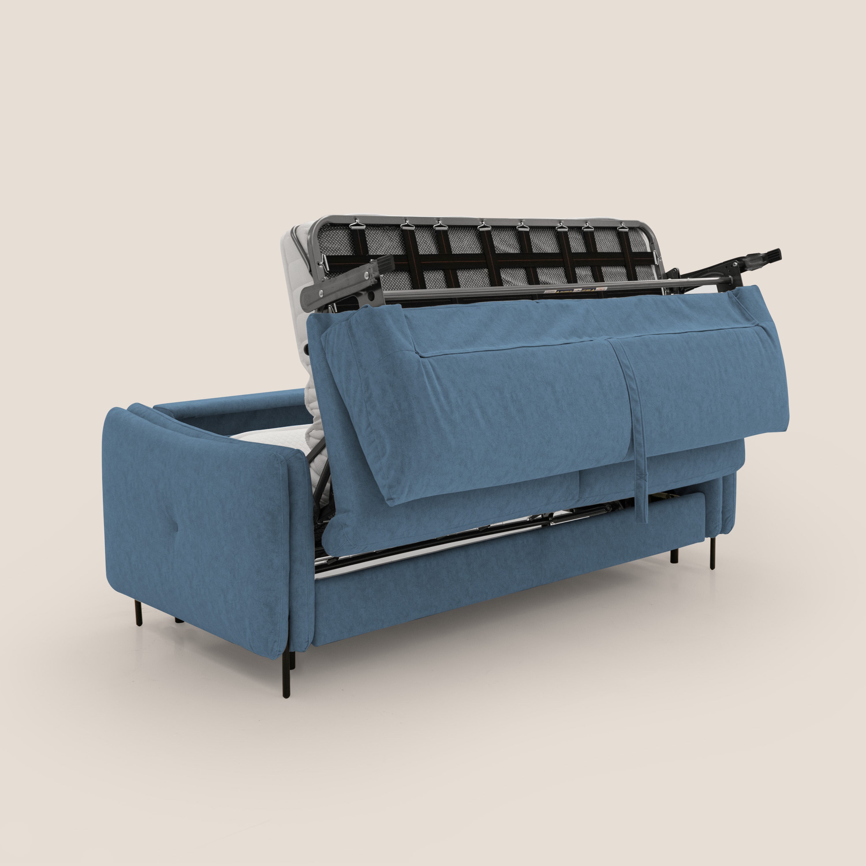 Gregory Divano letto con materasso h18 cm in microfibra effetto velluto impermeabile T09 blu - divani.store