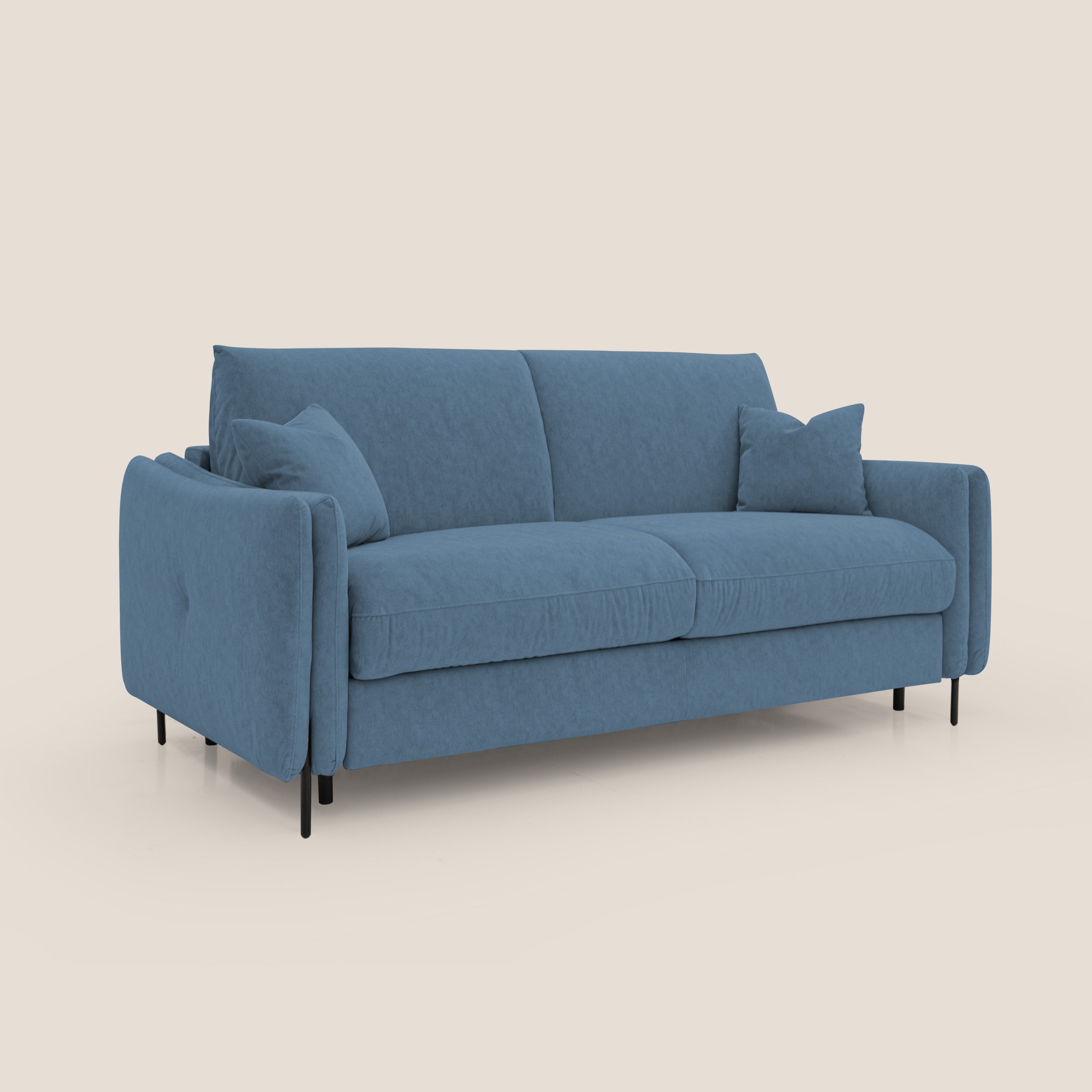 Gregory Divano letto con materasso h18 cm in microfibra effetto velluto impermeabile T09 blu - divani.store