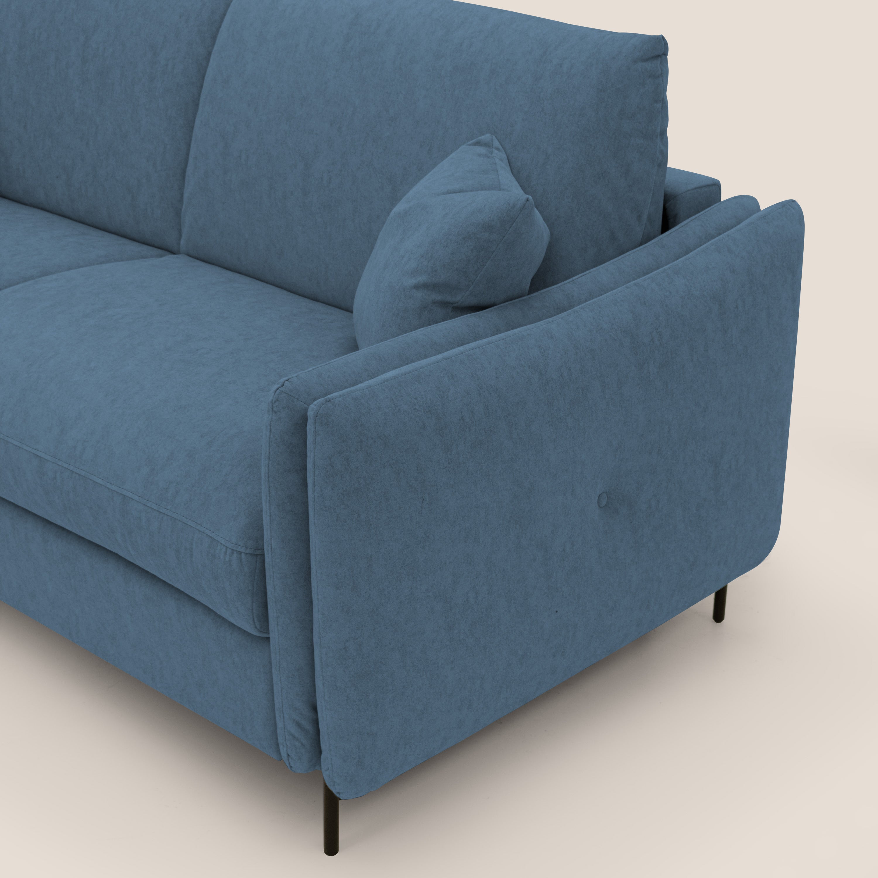 Gregory Divano letto con materasso h18 cm in microfibra effetto velluto impermeabile T09 blu - divani.store