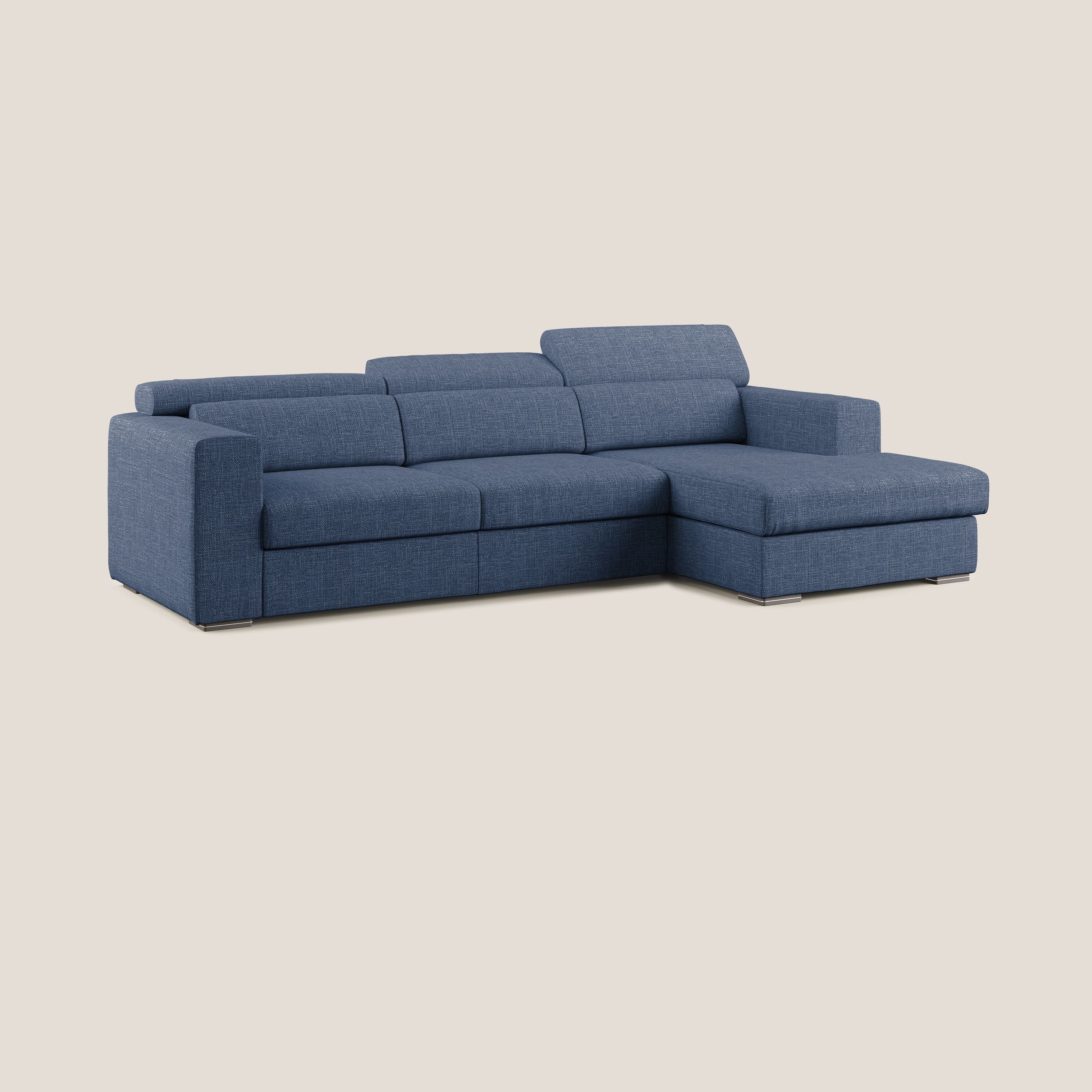 Vegas divano angolare con poggiatesta reclinabili in morbido tessuto impermeabile T06 blu - divani.store
