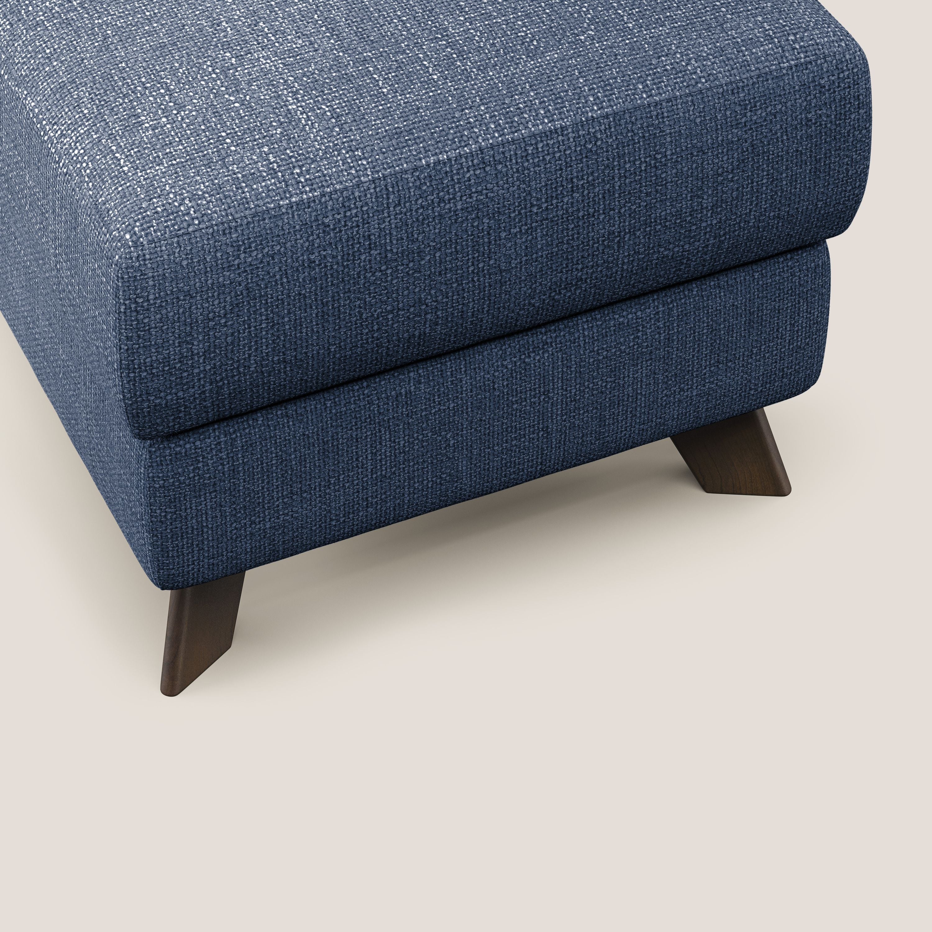 Moon Pouf contenitore e piedini alti in tessuto morbido ad intreccio soft-touch impermeabile T06 blu - divani.store