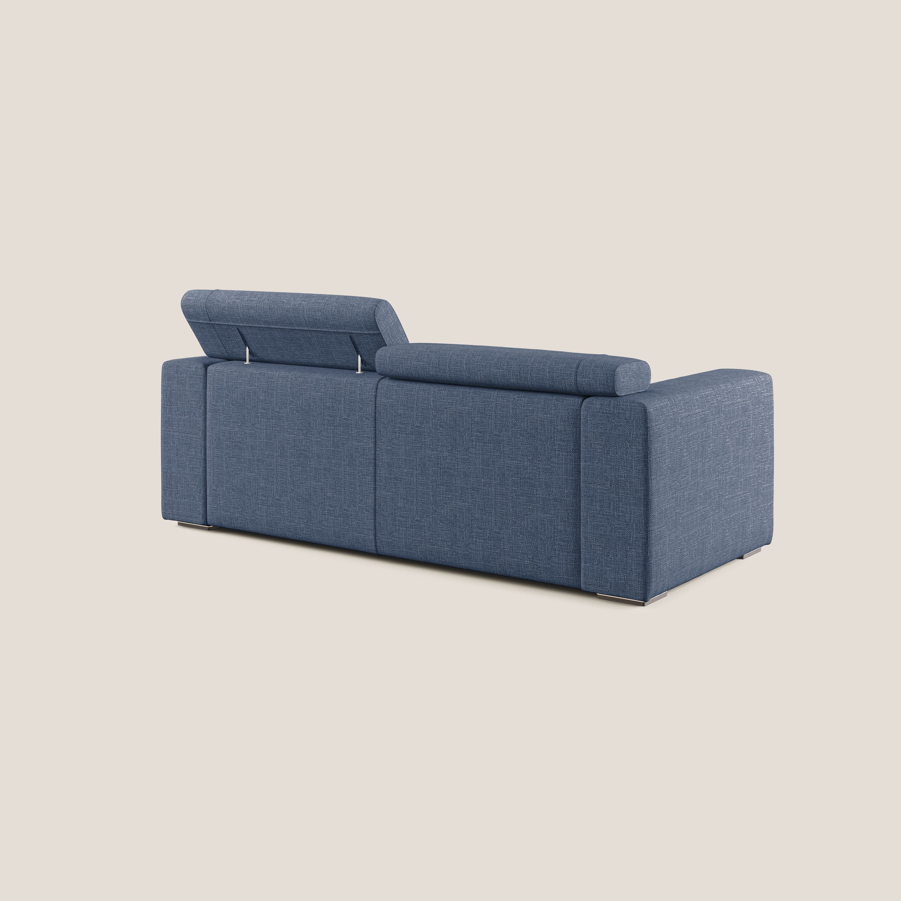 Vegas divano con poggiatesta reclinabili in morbido tessuto impermeabile T06 blu - divani.store