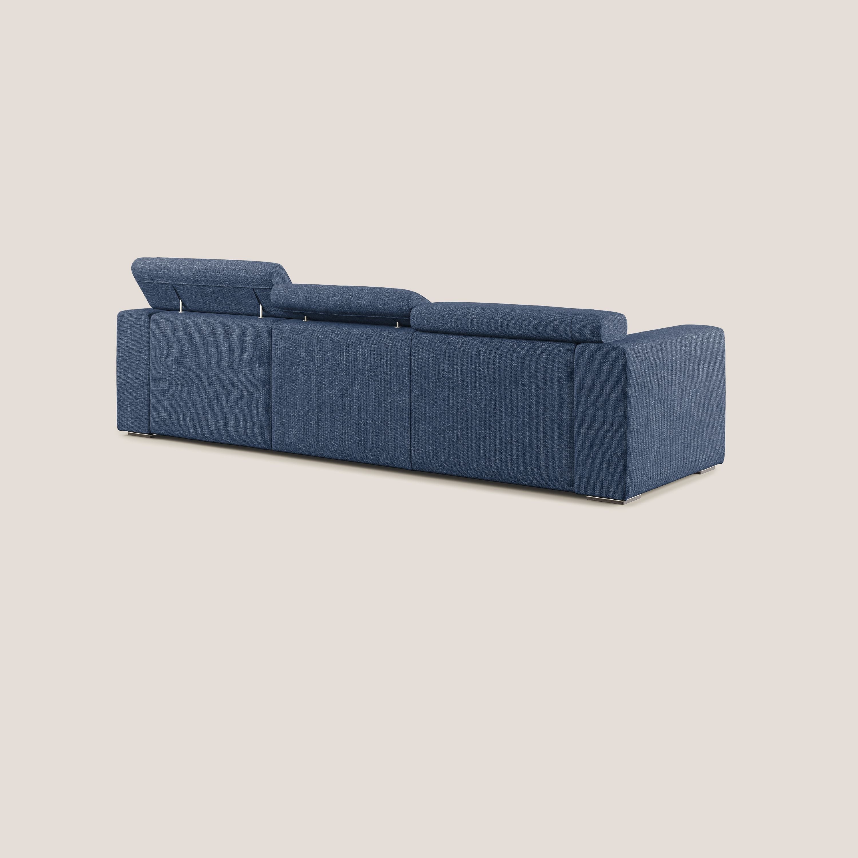 Vegas divano angolare con poggiatesta reclinabili in morbido tessuto impermeabile T06 blu - divani.store