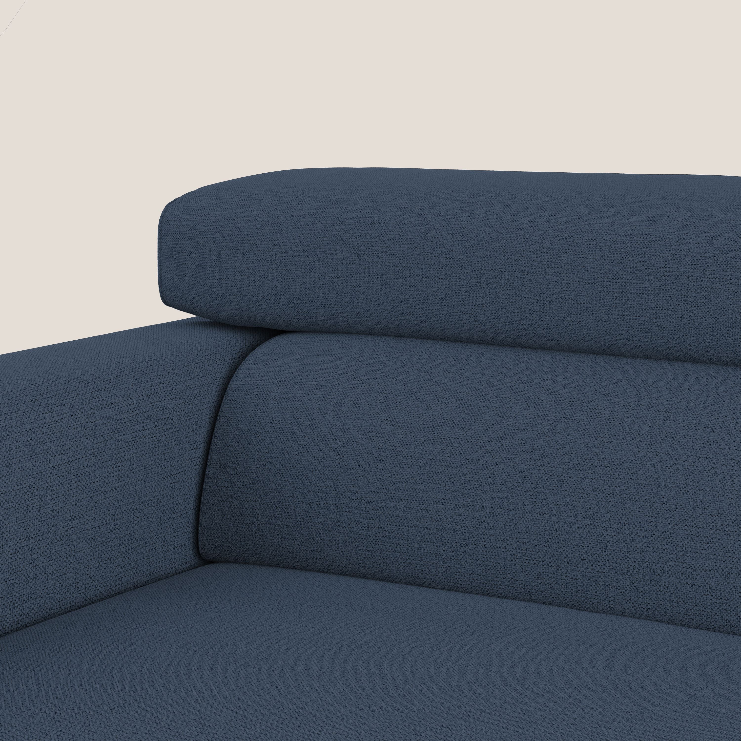 Dylan divano allungabile con pouf estraibile poggiapiedi in tessuto fiammato simil cotone impermeabile T19 blu - divani.store