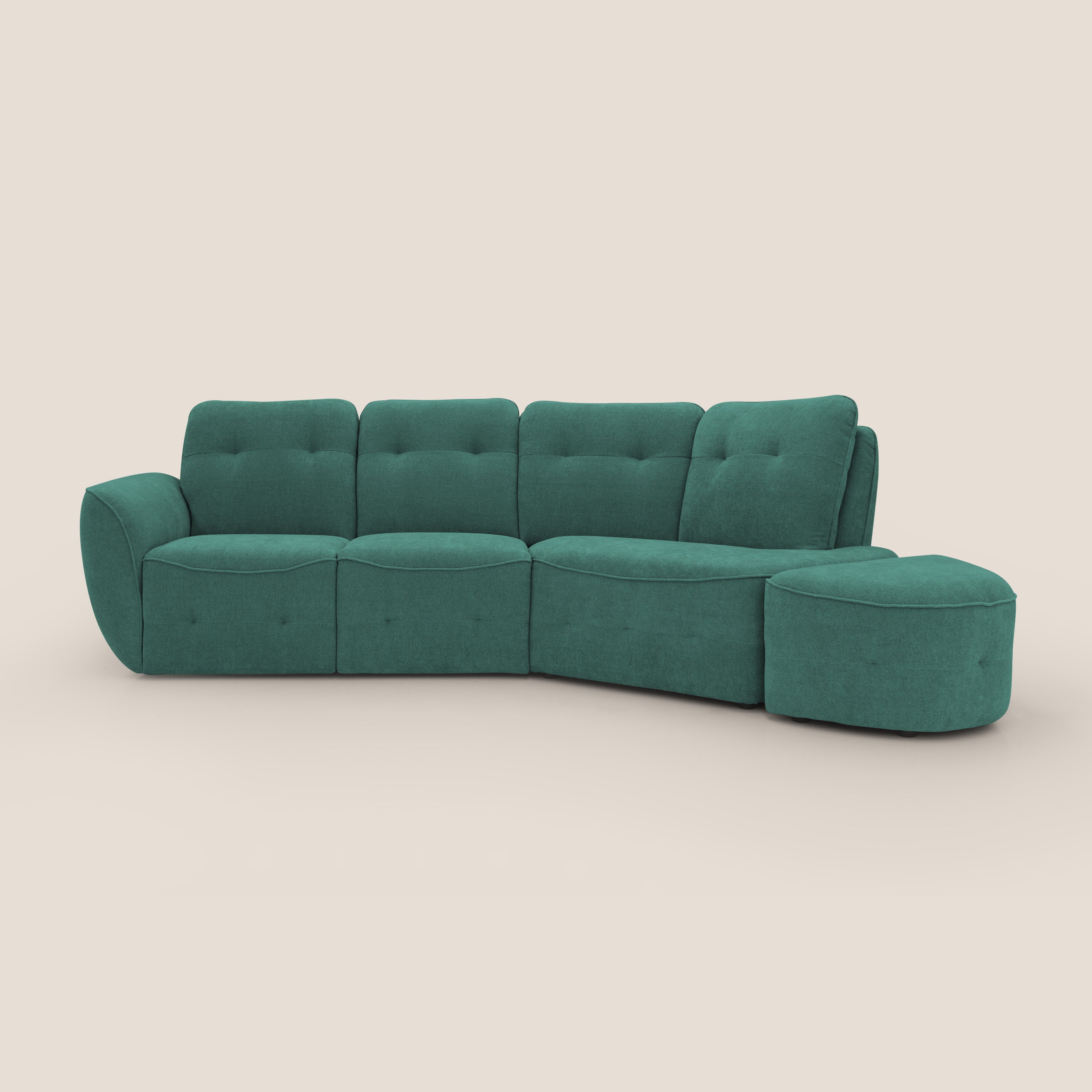 Cerbero divano angolare con pouf mobile in morbido bouclé impermeabile T07 verde - divani.store