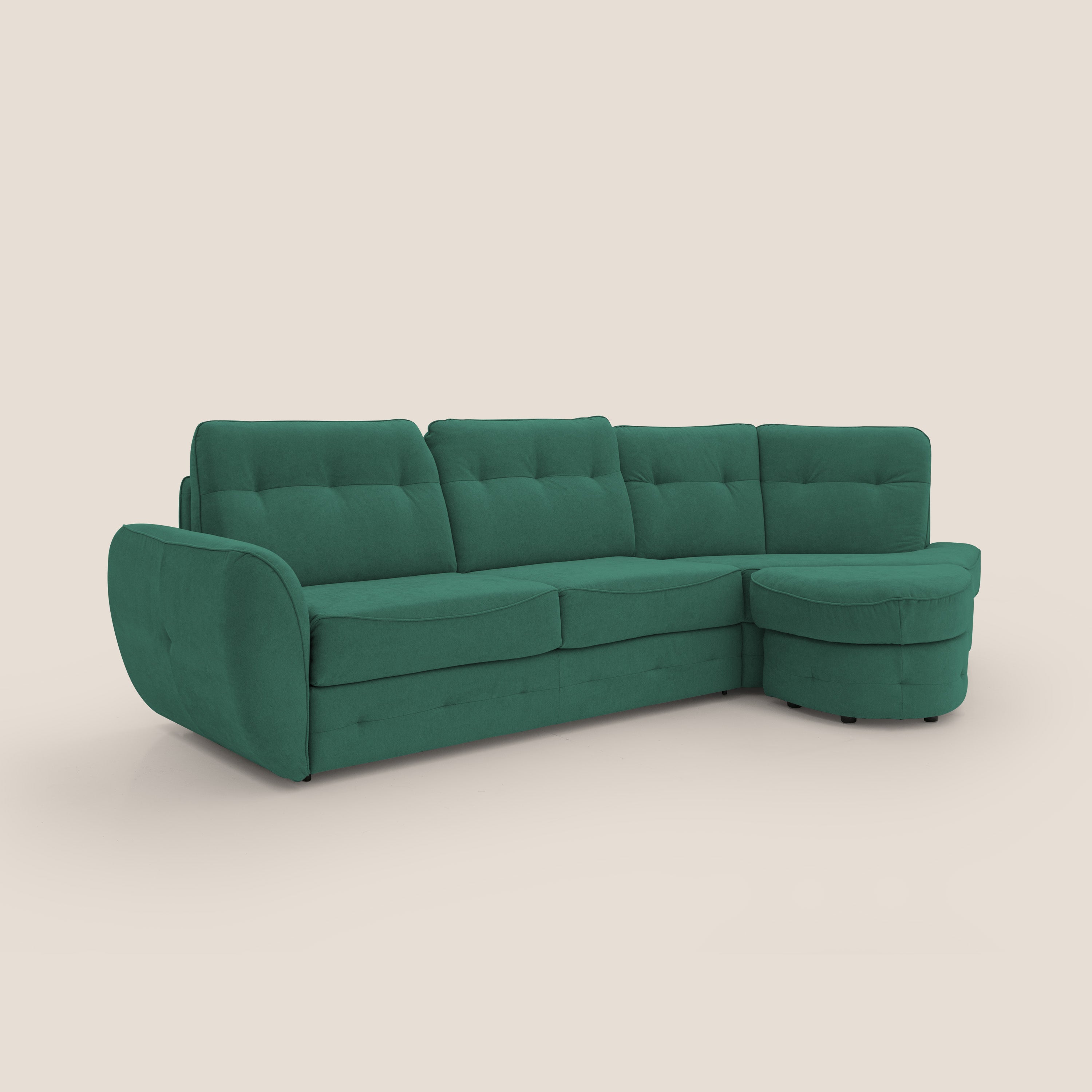 Zeus divano letto angolare con materasso H18 cm pouf mobile in tessuto impermeabile T02 - divani.store