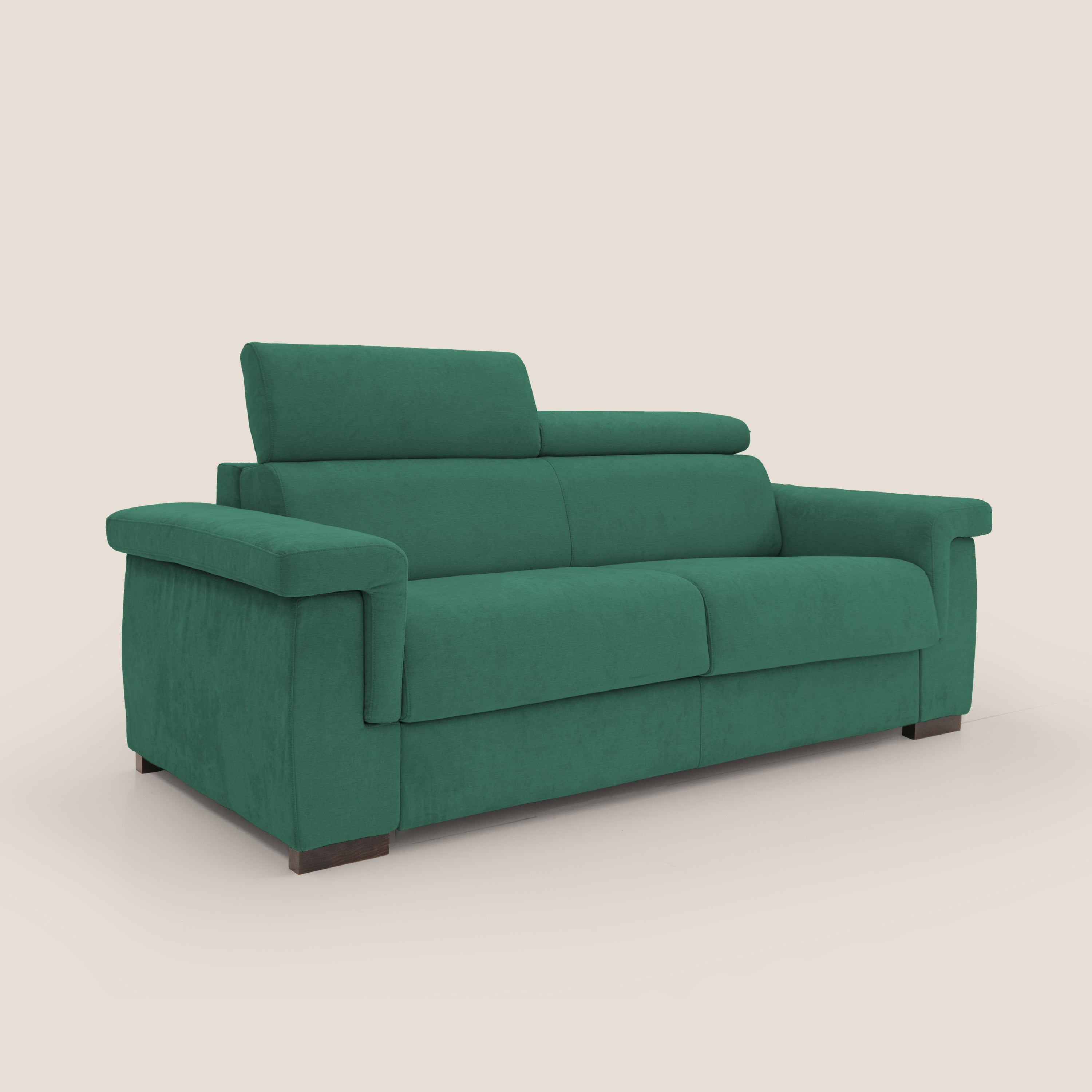 Bjorn divano letto sfoderabile con materasso H18 cm e poggiatesta reclinabili in tessuto impermeabile T02 verde - divani.store
