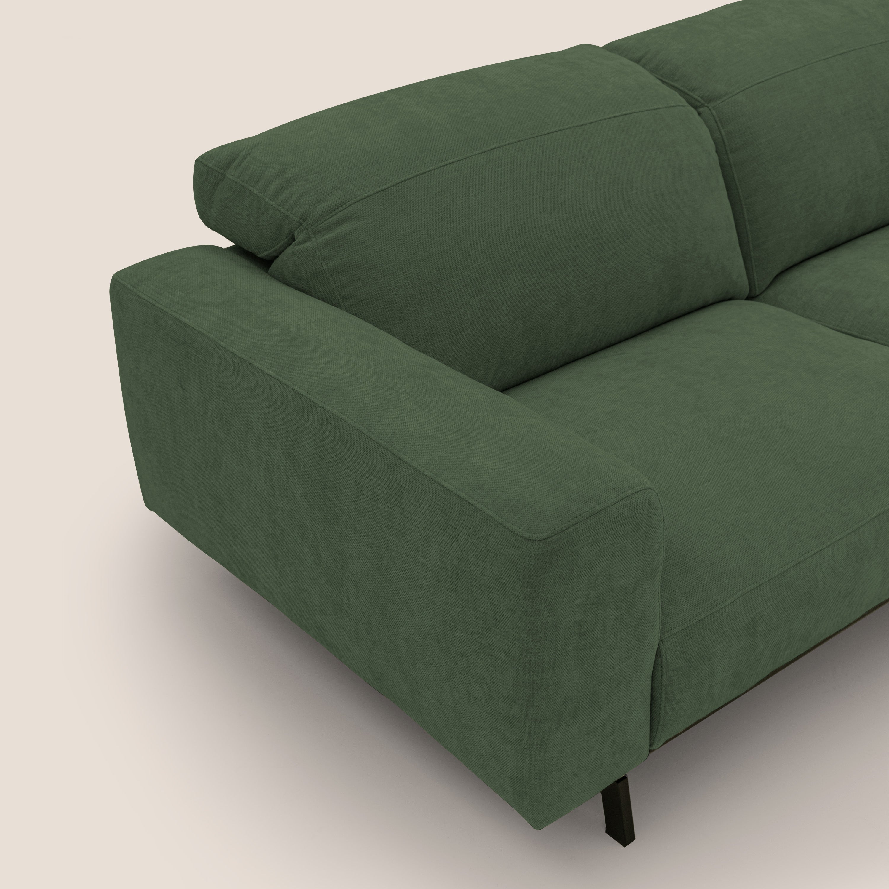 Sakura divano in piuma d'oca angolare REVERSIBILE in morbido tessuto fiammato impermeabile T14 verde - divani.store