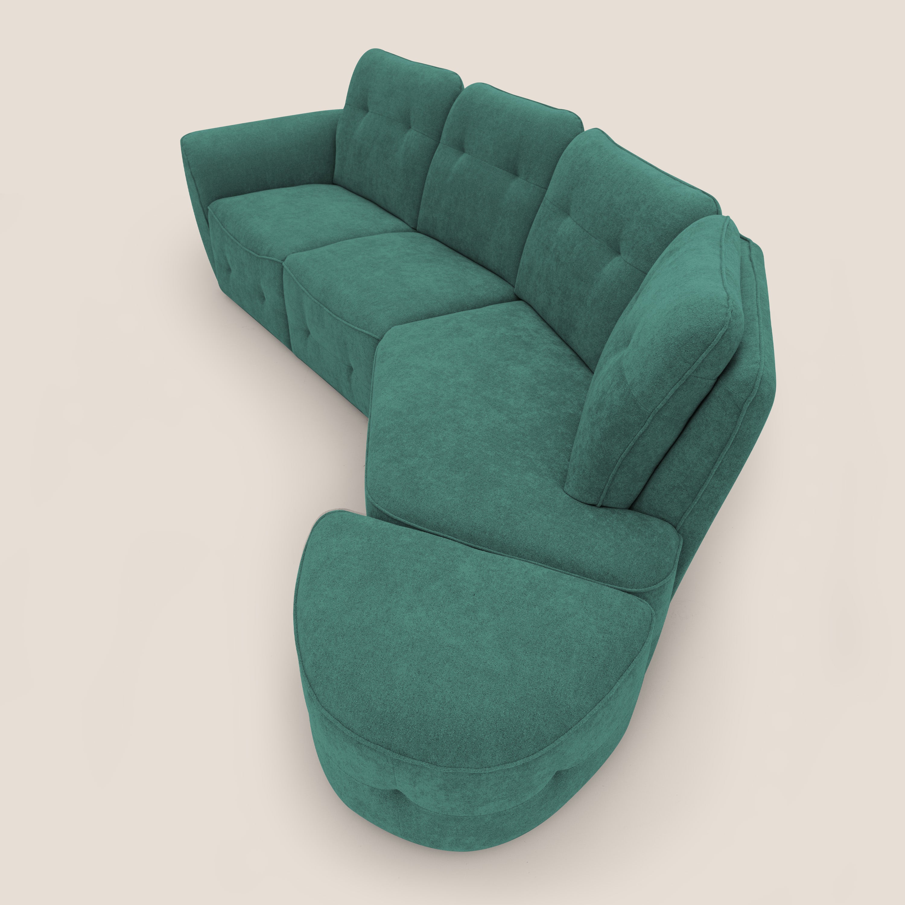 Cerbero divano angolare con pouf mobile in morbido bouclé impermeabile T07 verde - divani.store
