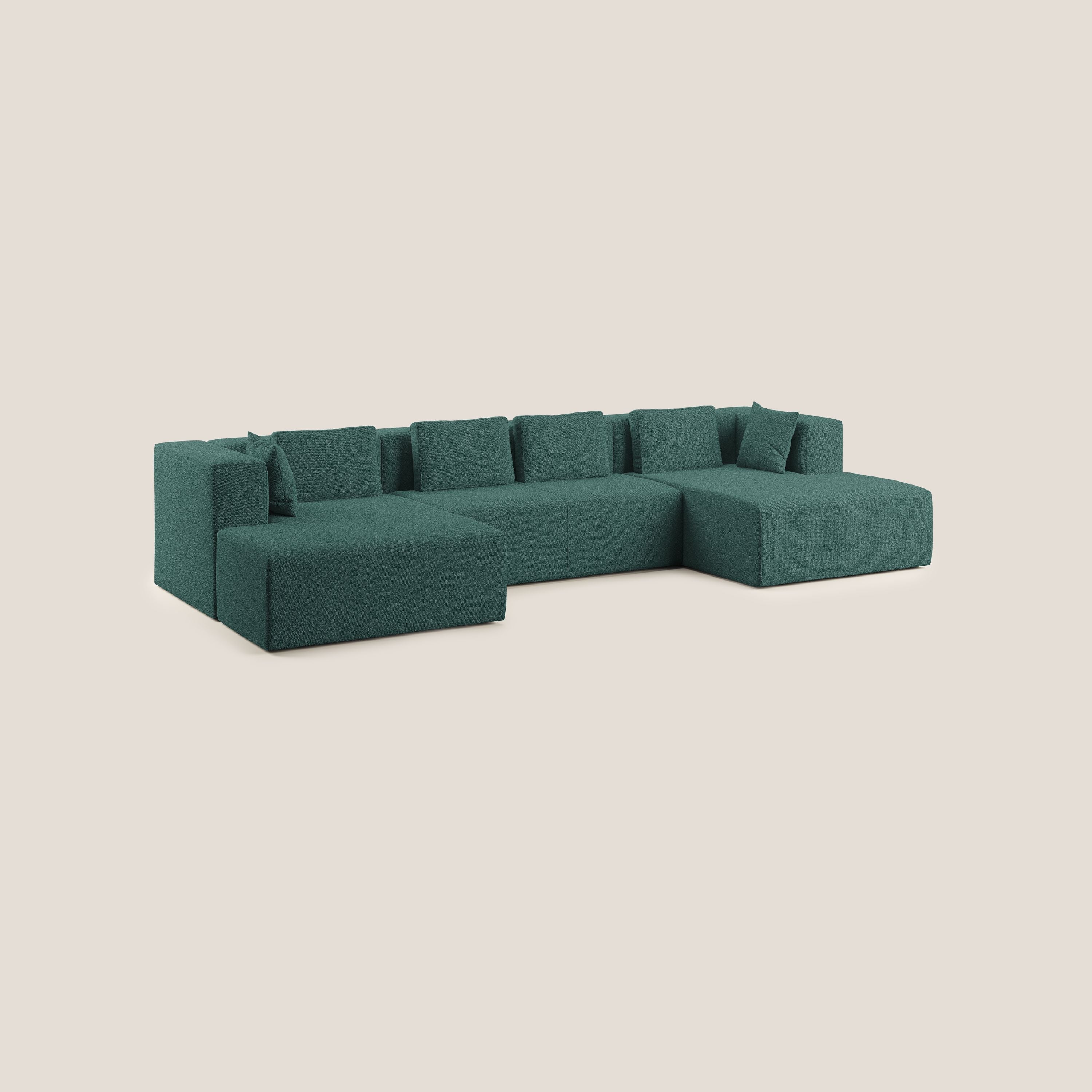 Nettuno divano panoramico in morbido tessuto bouclè T07 verde - divani.store