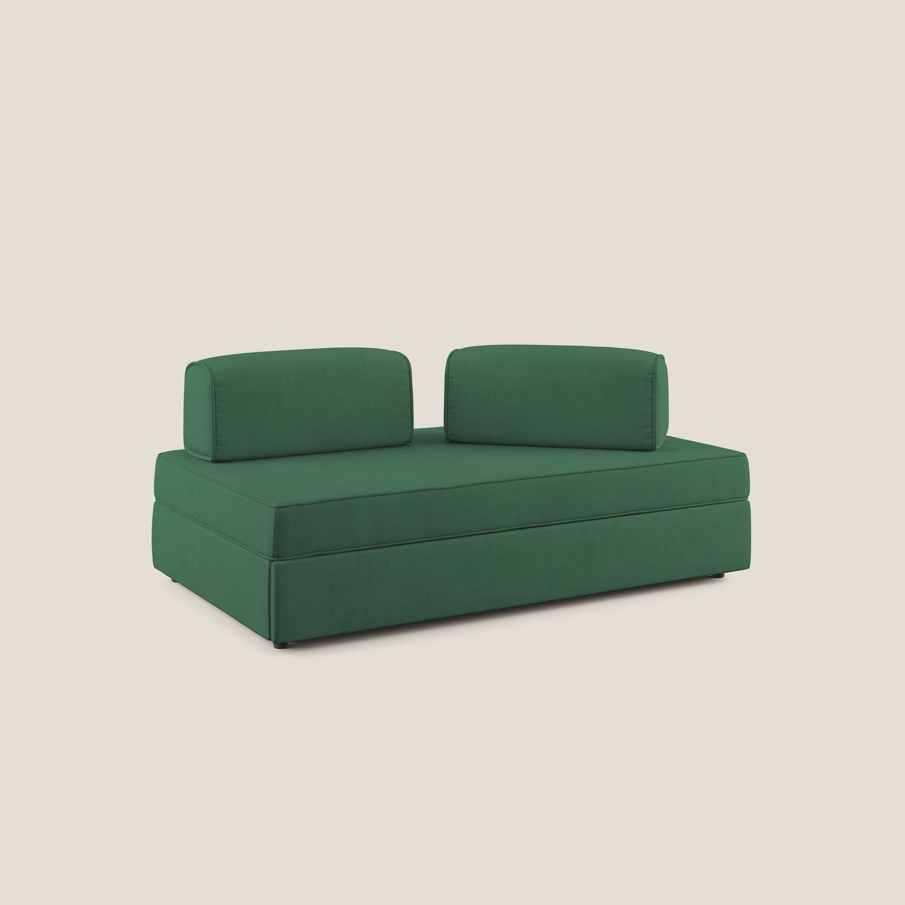 Liberty divano con pouf estraibile e schienali movibili in tessuto morbido impermeabile T02 verde - divani.store