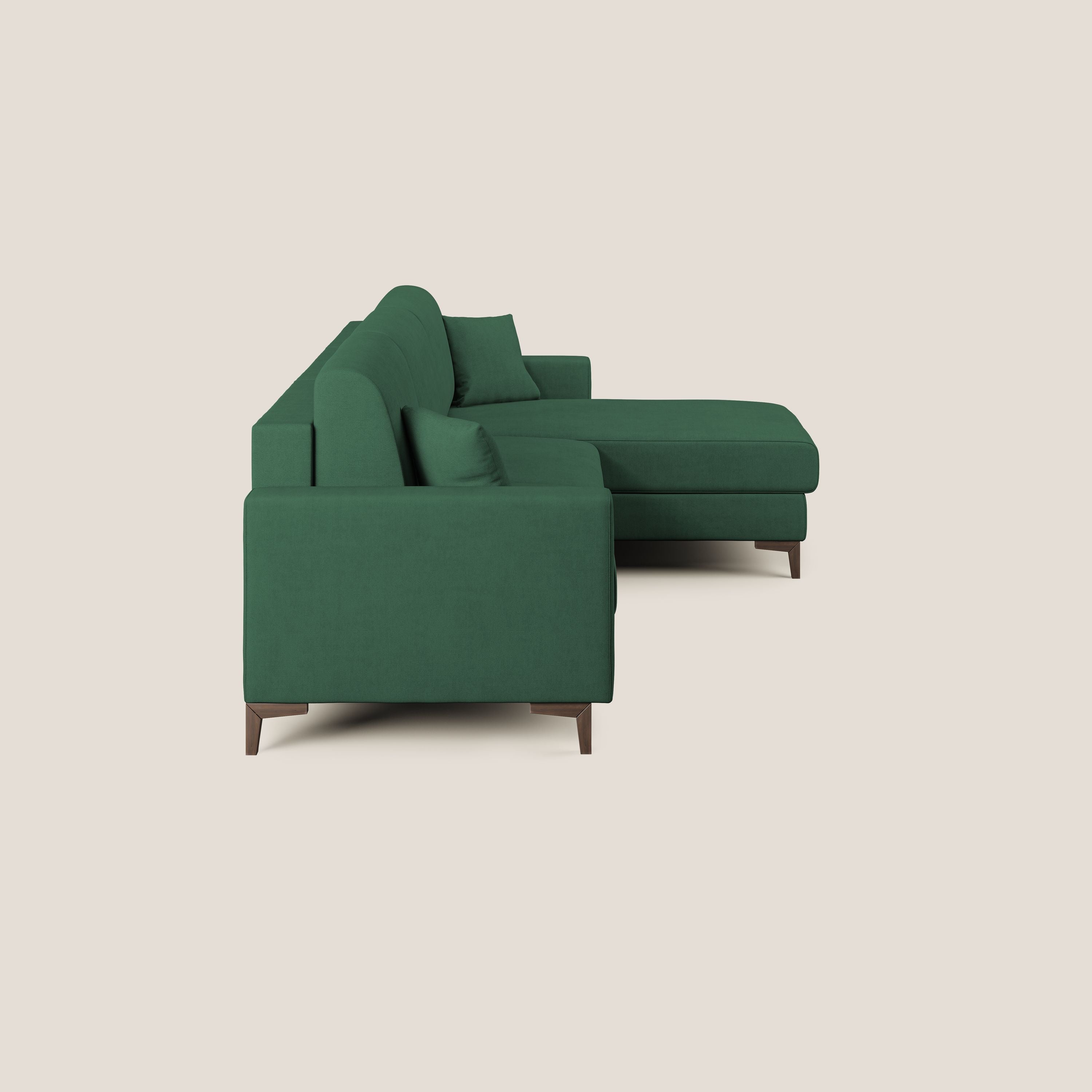 Kafka divano letto angolare in morbido tessuto impermeabile T02 verde - divani.store