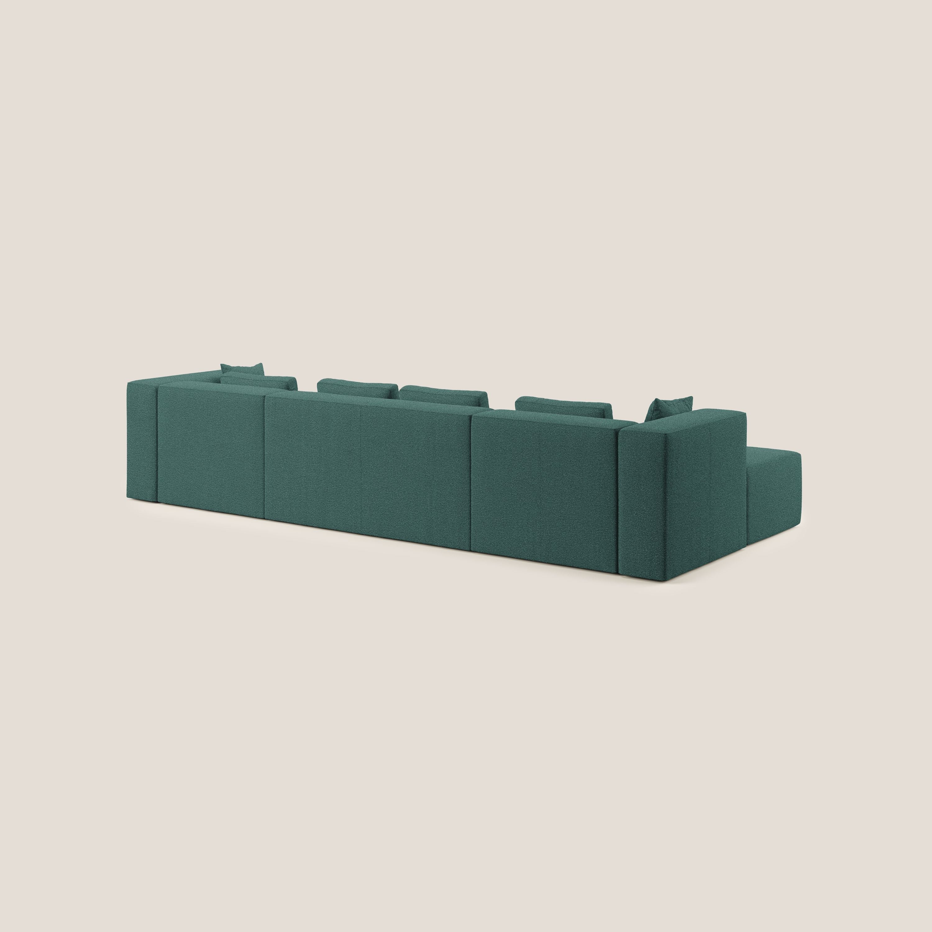 Nettuno divano panoramico in morbido tessuto bouclè T07 verde - divani.store