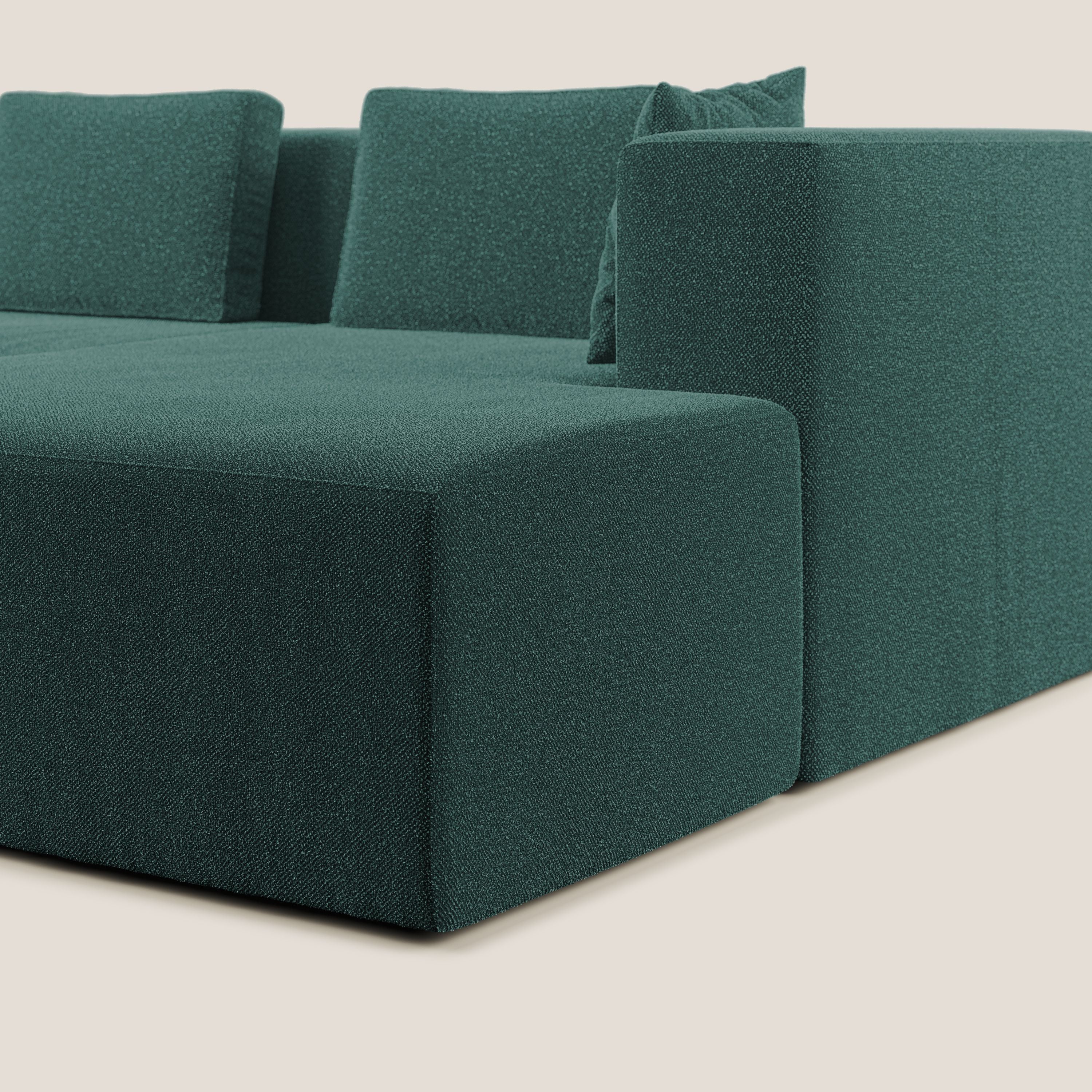 Nettuno divano panoramico in morbido tessuto bouclè T07 verde - divani.store