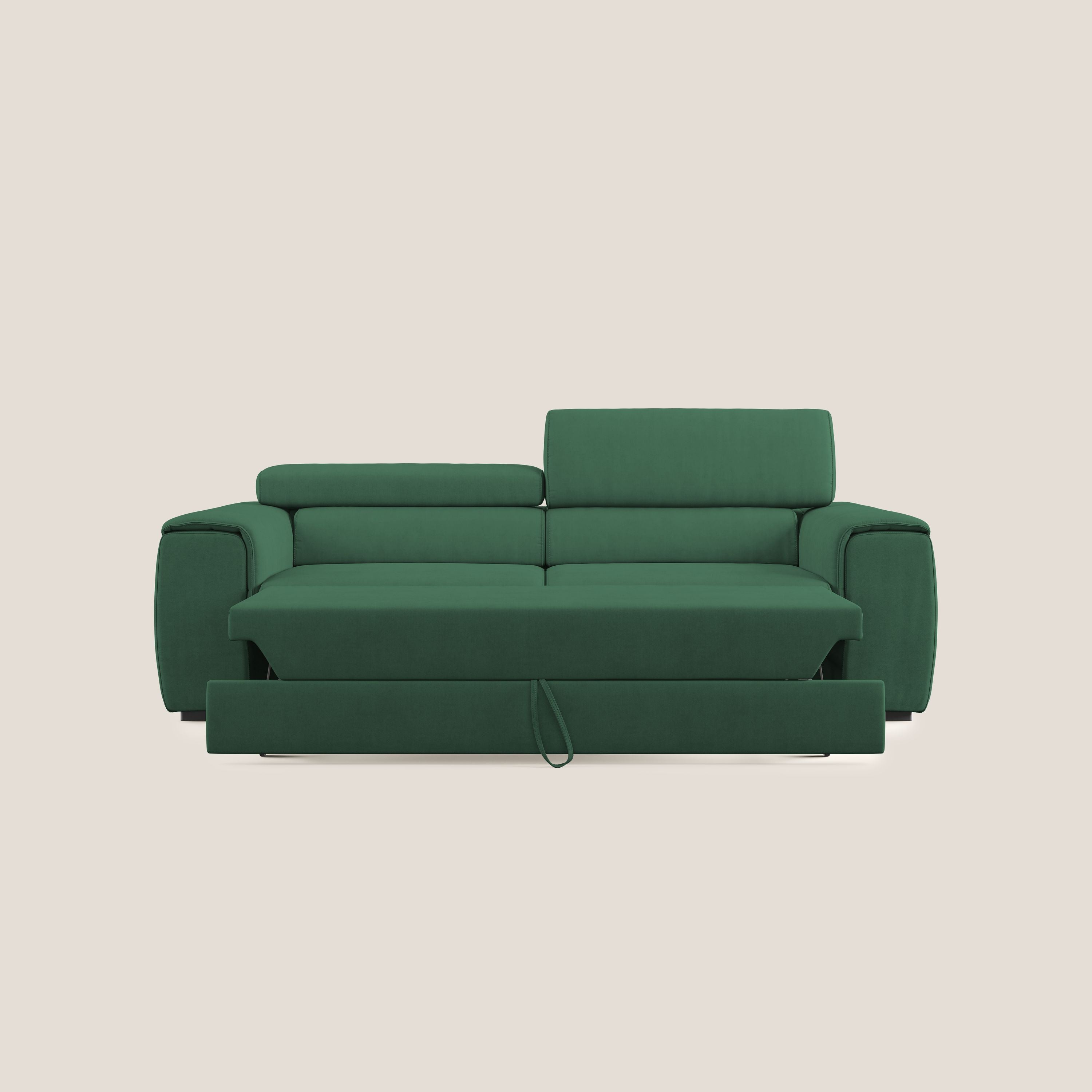 Zeno Divano con pouf estraibile poggiapiedi in tessuto morbido impermeabile T02 verde - divani.store