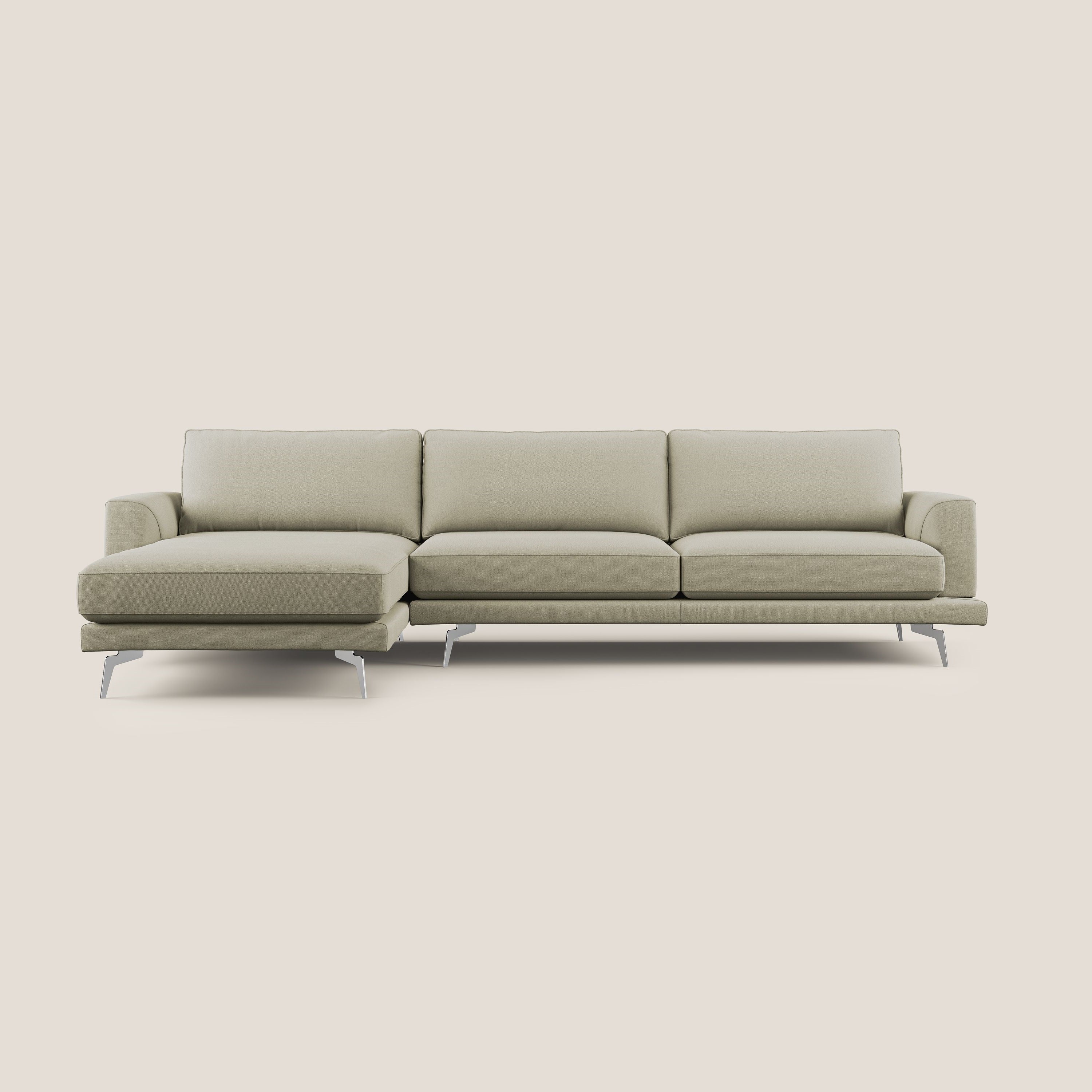 Dorian divano moderno angolare con penisola in tessuto morbido antimacchia T05 panna - divani.store