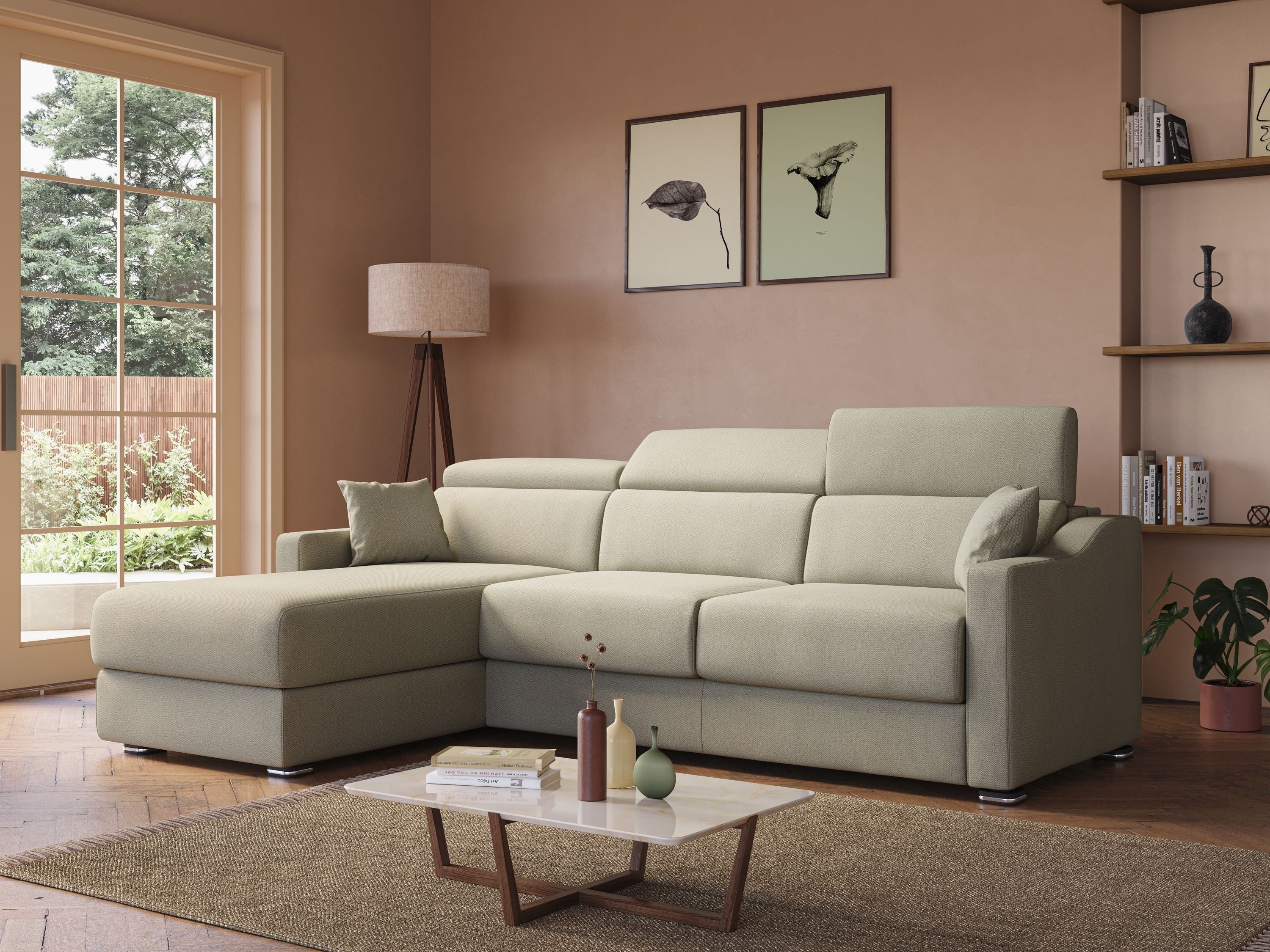 Amber divano letto angolare in tessuto smacchiabile T05 panna - divani.store