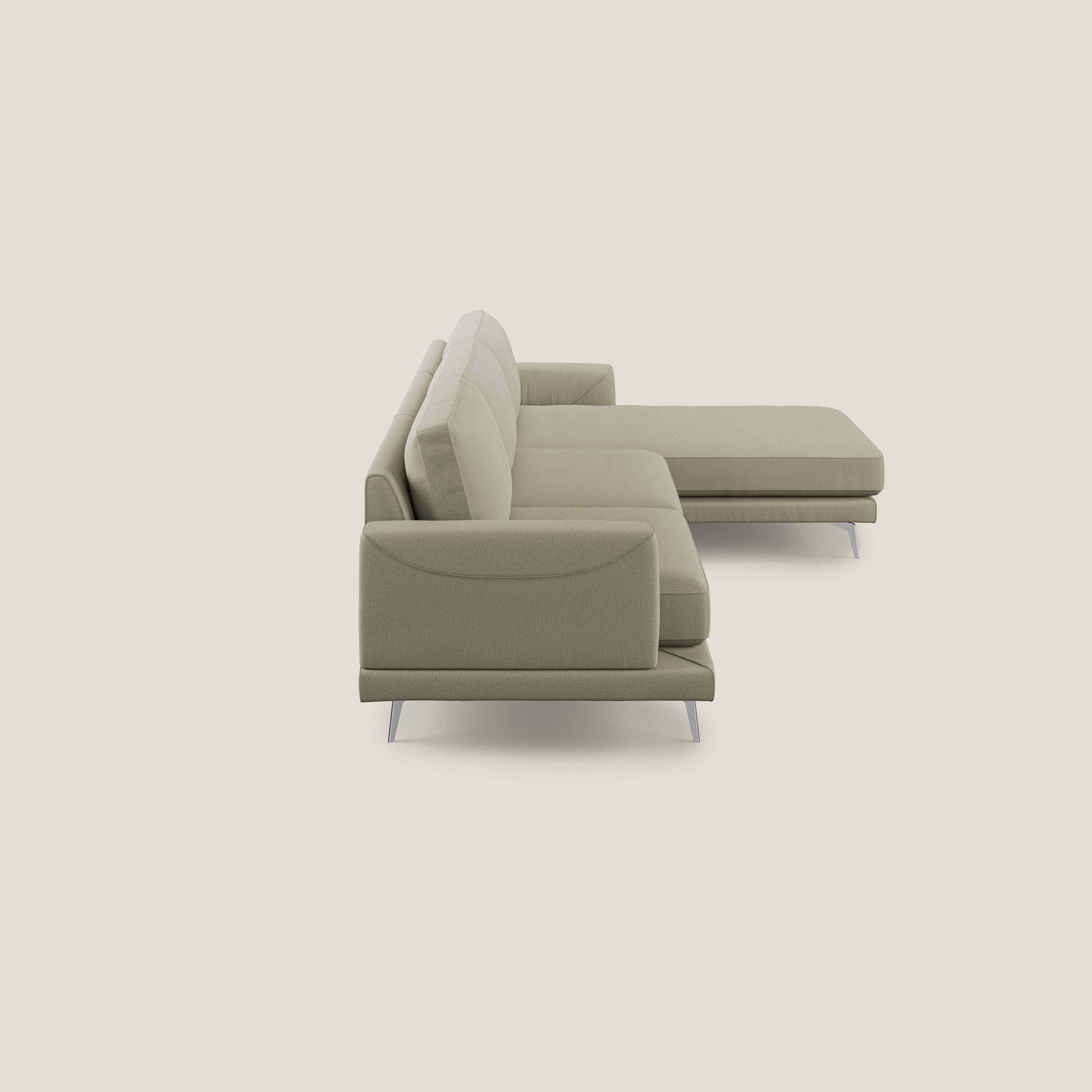 Dorian divano moderno angolare con penisola in tessuto morbido antimacchia T05 panna - divani.store