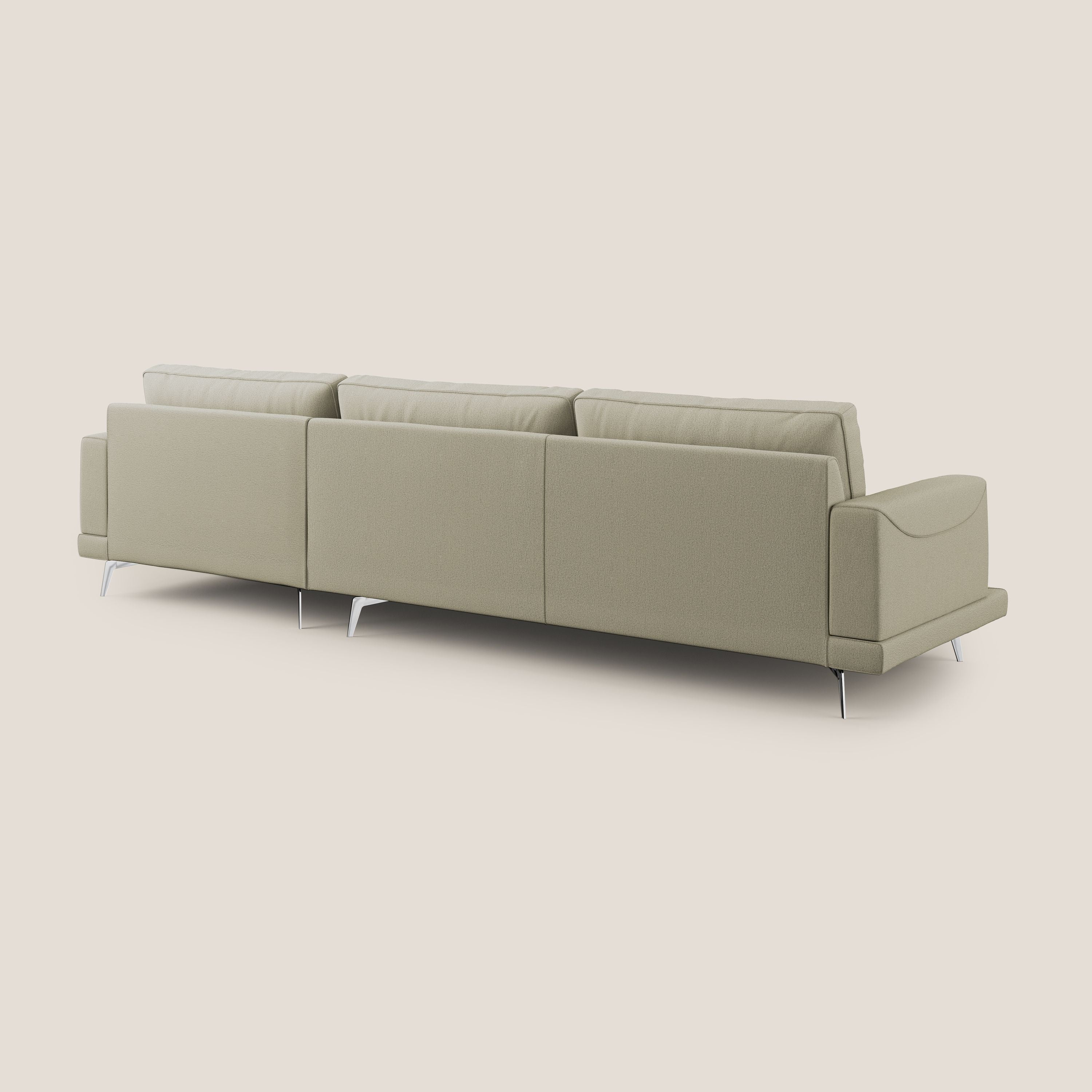 Dorian divano moderno angolare con penisola in tessuto morbido antimacchia T05 panna - divani.store