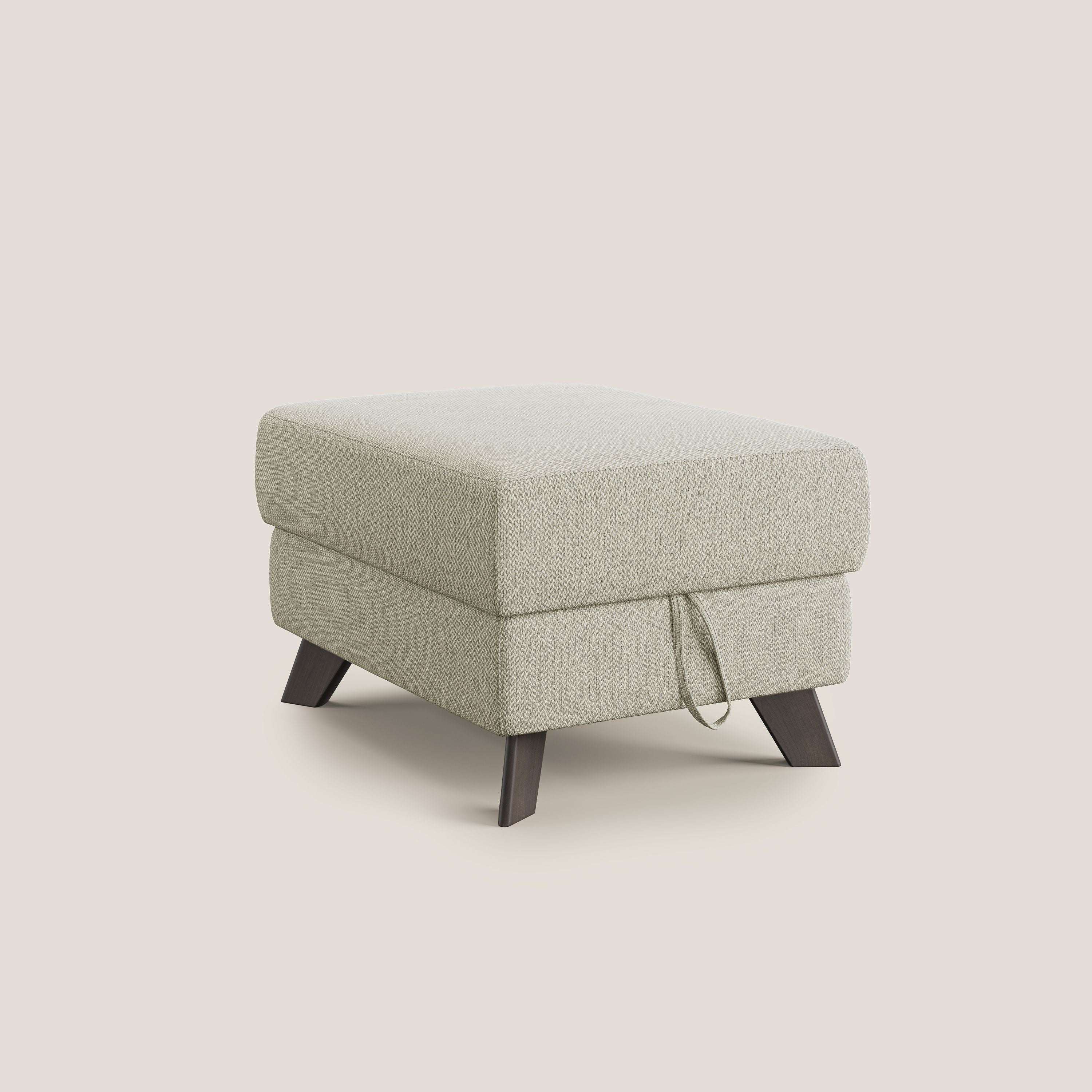 Moon Pouf contenitore e piedini alti in tessuto smacchiabile con acqua T05 panna - divani.store