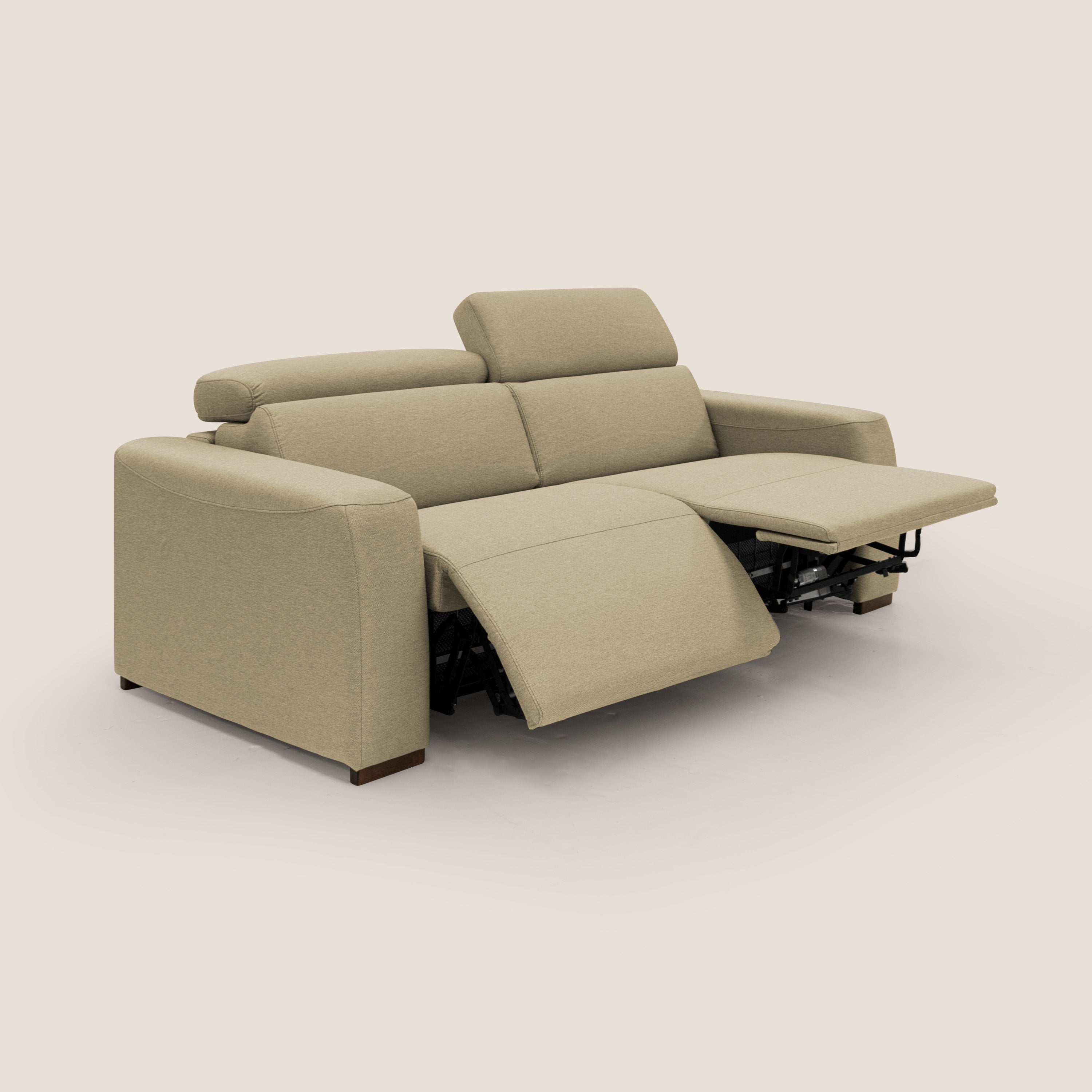 Poseidon divano letto + relax elettrico in tessuto smacchiabile impermeabile T05 cammello - divani.store