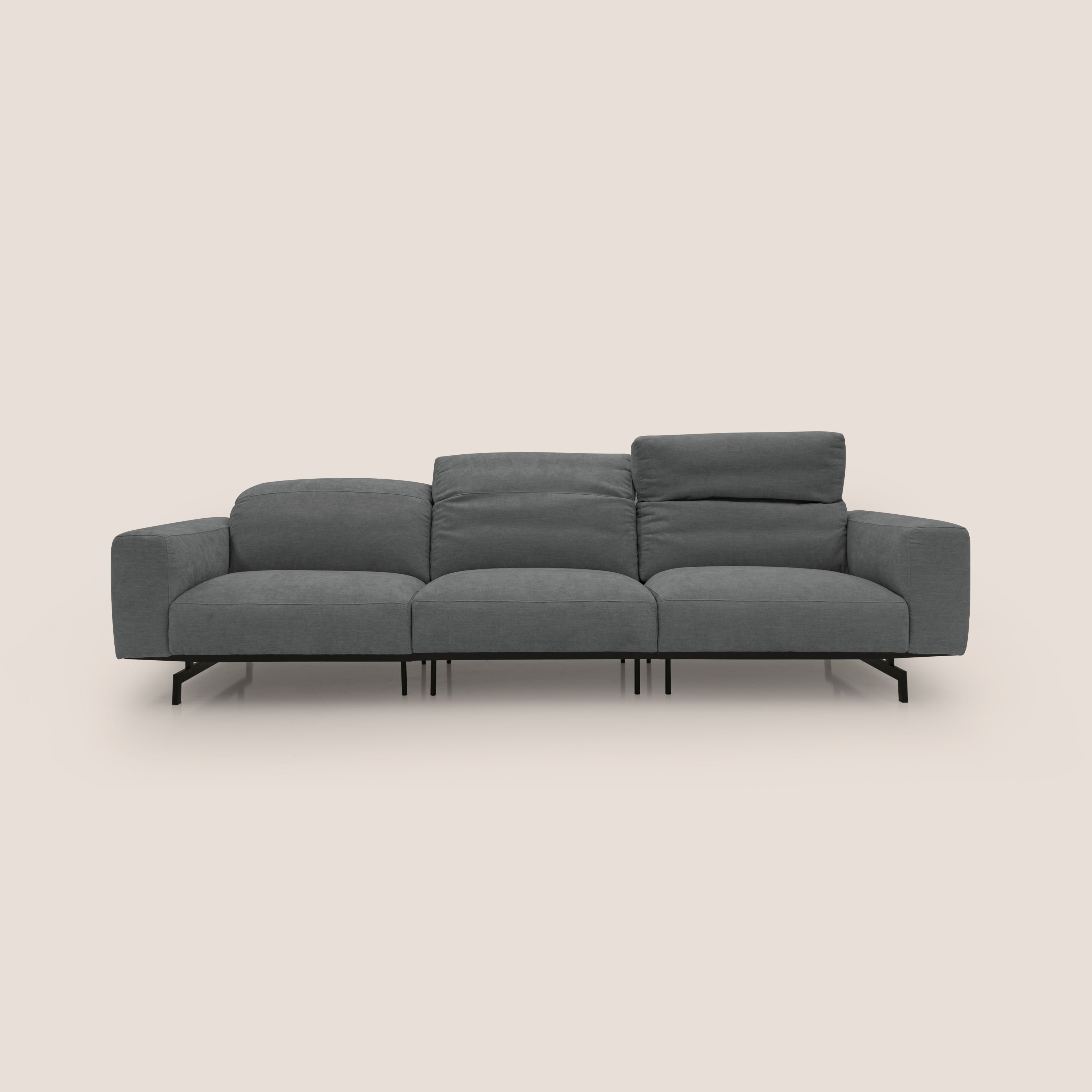 Sakura divano in piuma d'oca modulare a 3 sedute in morbido tessuto fiammato impermeabile T14 grigio - divani.store