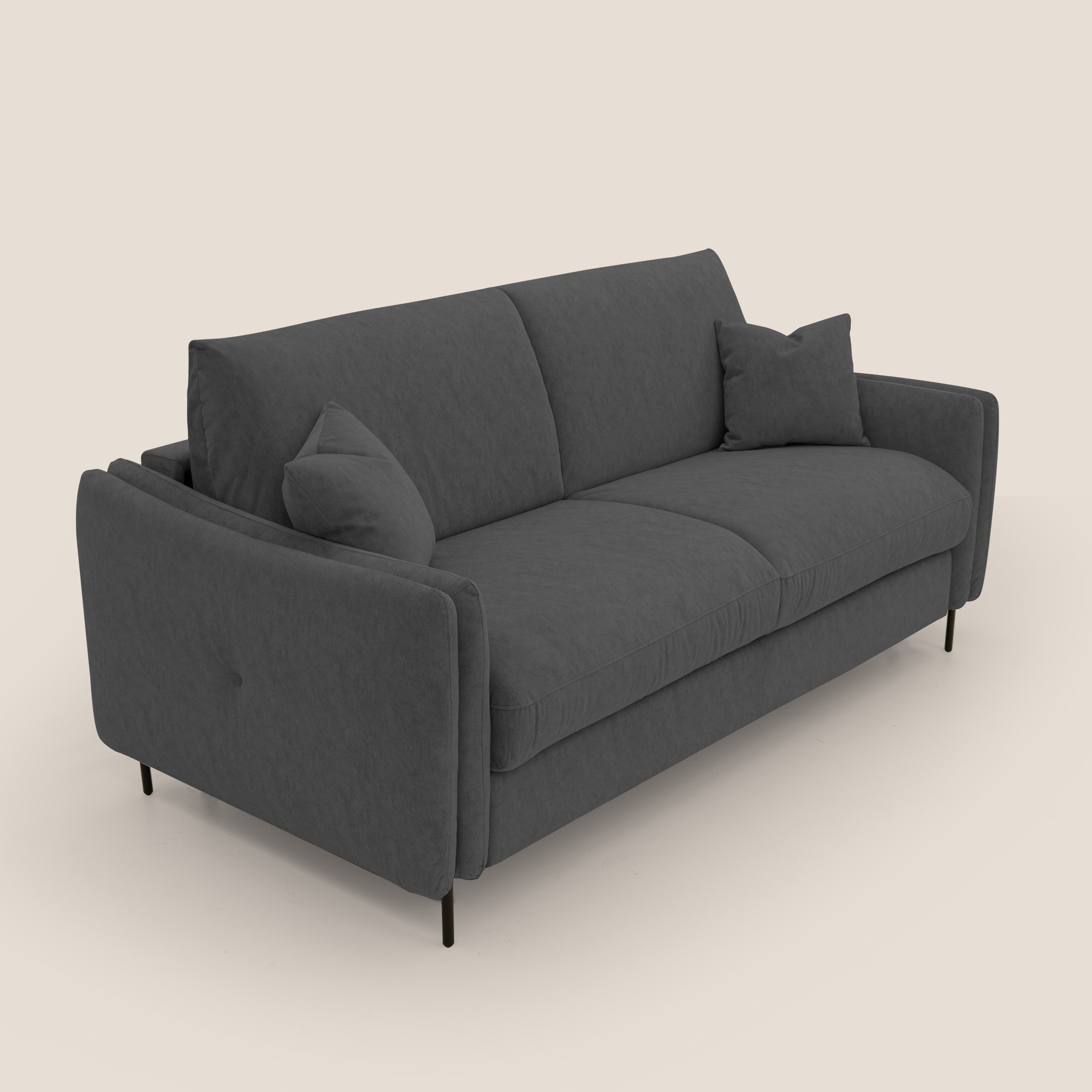 Gregory Divano letto con materasso h18 cm in microfibra effetto velluto impermeabile T09 antracite - divani.store