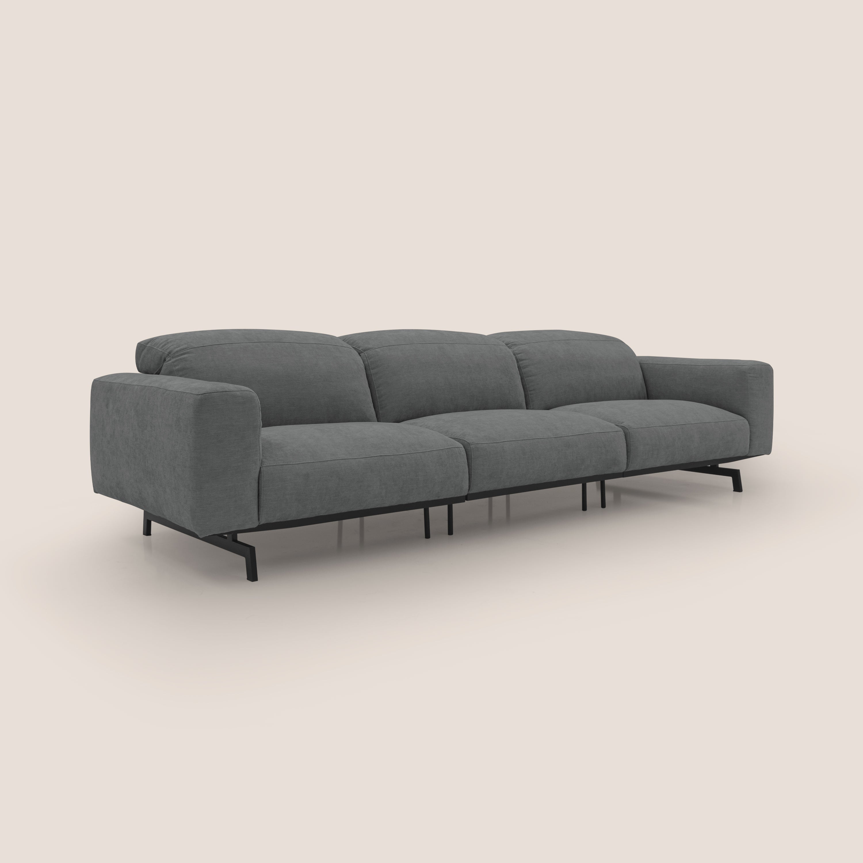 Sakura divano in piuma d'oca modulare a 3 sedute in morbido tessuto fiammato impermeabile T14 grigio - divani.store