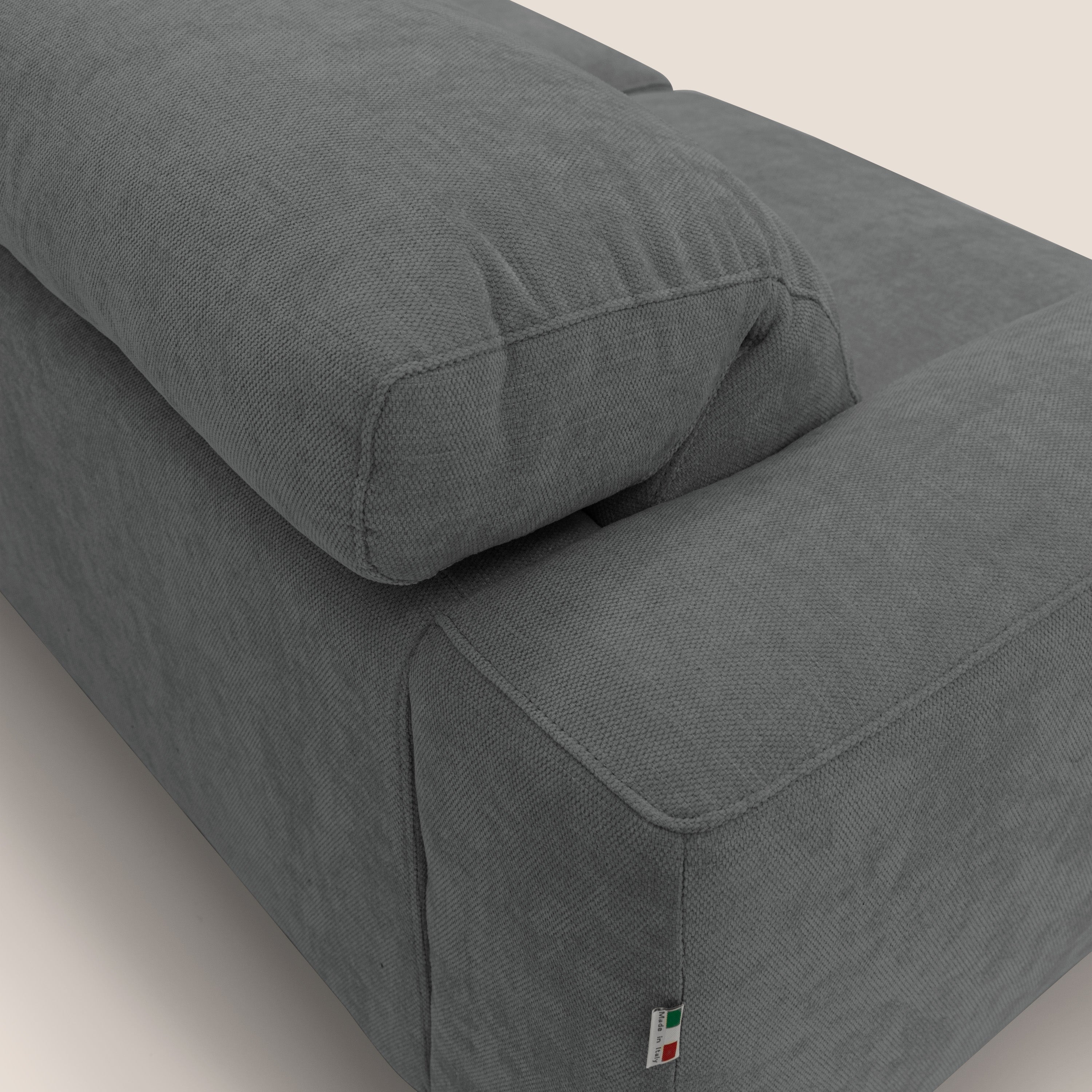 Sakura divano in piuma d'oca modulare componibile in morbido tessuto fiammato impermeabile T14 grigio - divani.store