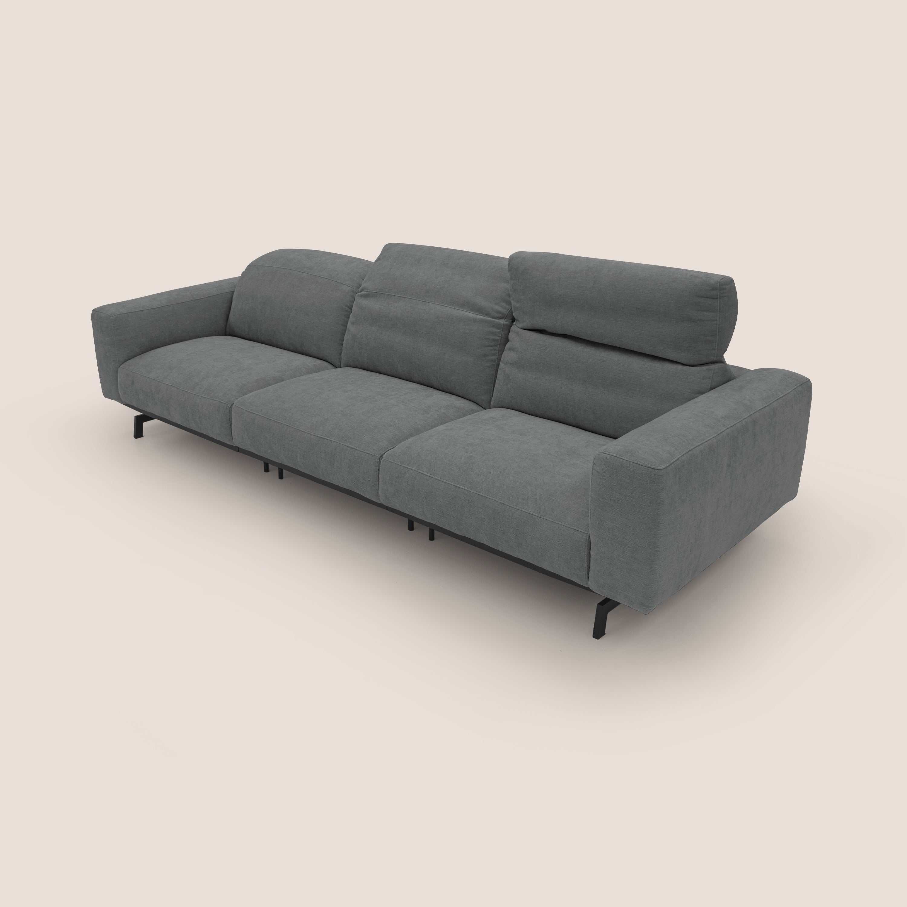 Sakura divano in piuma d'oca modulare a 3 sedute in morbido tessuto fiammato impermeabile T14 grigio - divani.store