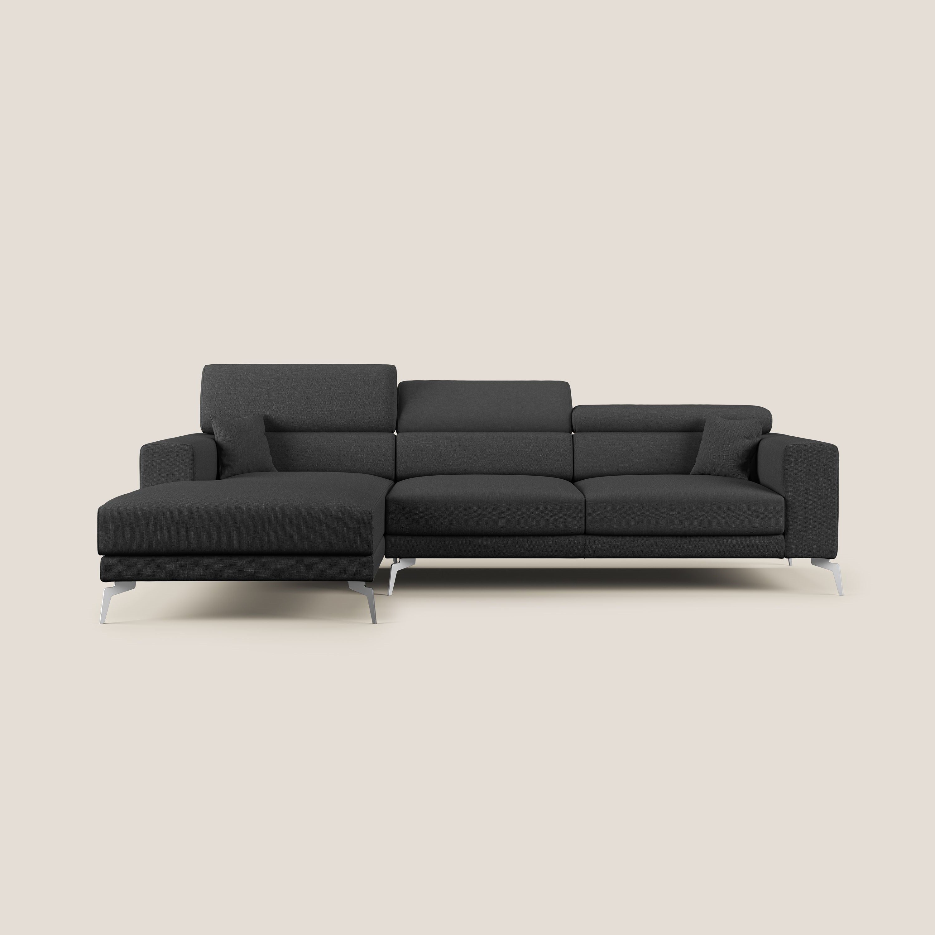 Blade Divano moderno angolare con poggiatesta reclinabili in tessuto impermeabile simil-cotone T13 antracite - divani.store