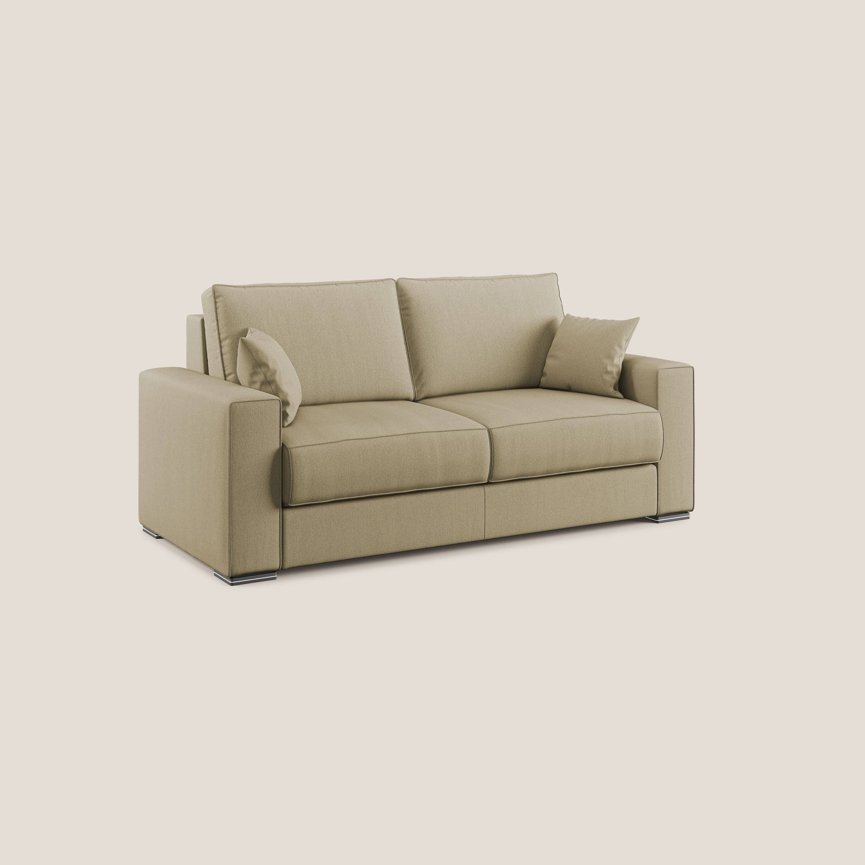 Dream Divano letto moderno dai morbidi cuscini in tessuto smacchiabile T05 cammello - divani.store