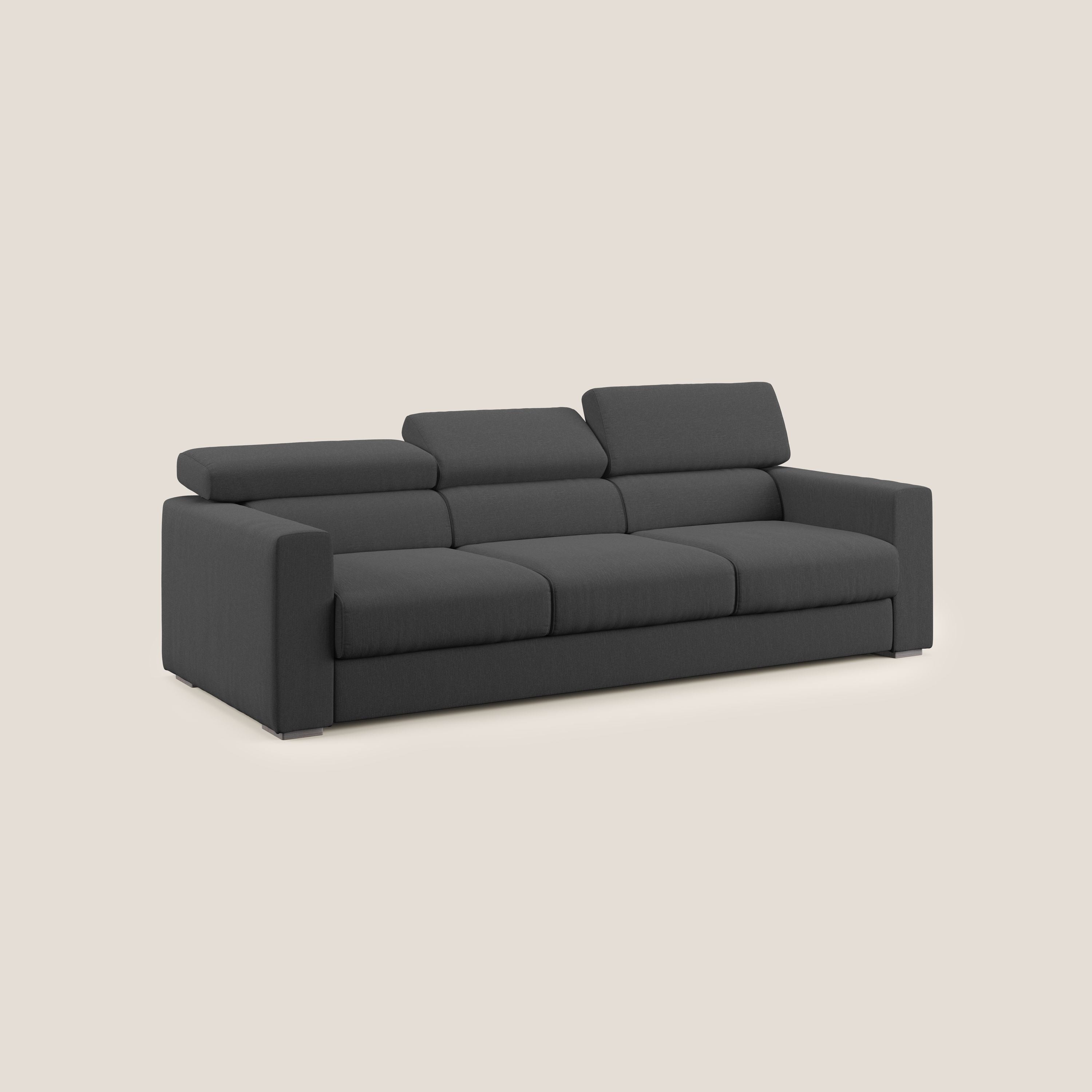 Dylan divano a 3 sedute con pouf estraibile poggiapiedi in tessuto simil cotone impermeabile T13 antracite - divani.store