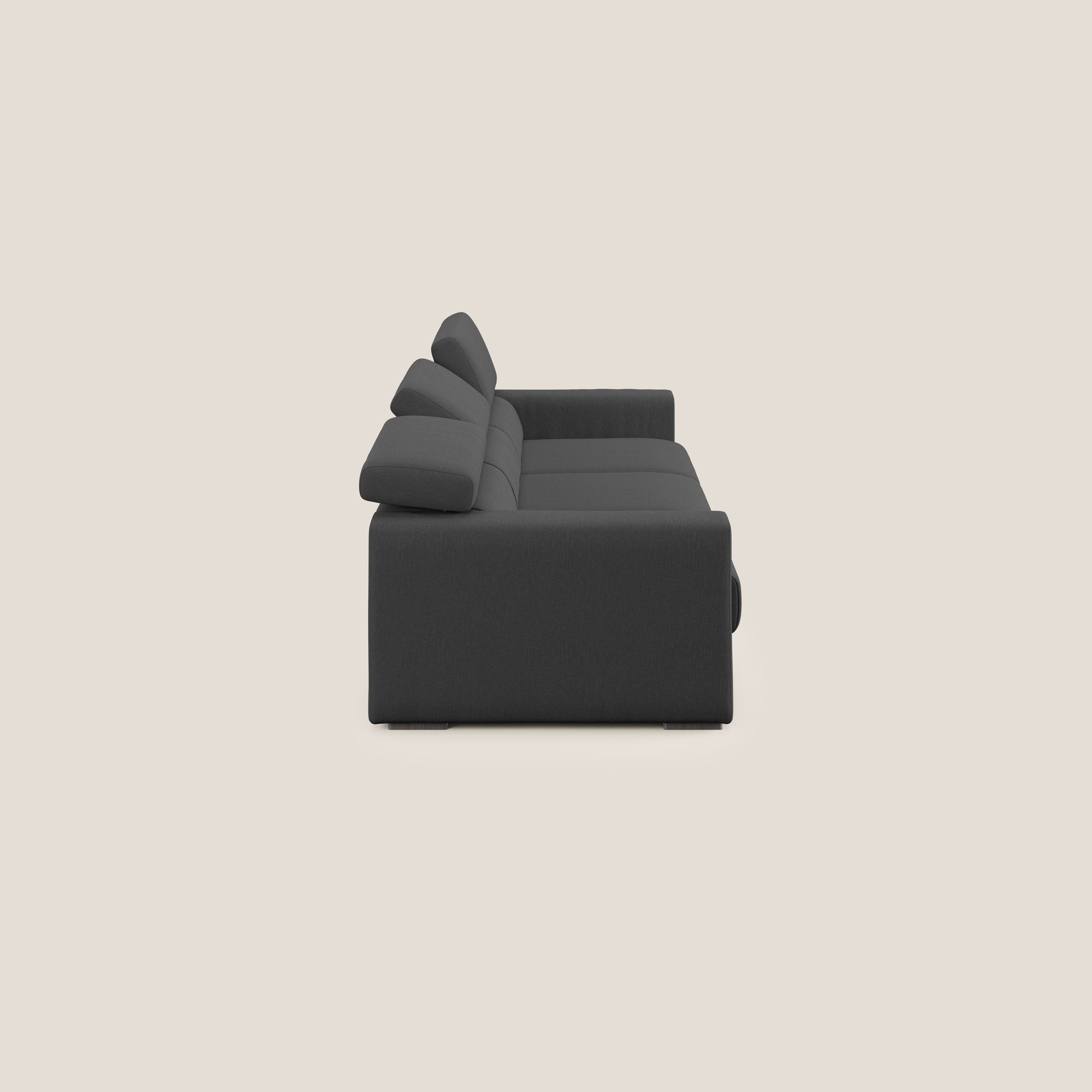 Dylan divano a 3 sedute con pouf estraibile poggiapiedi in tessuto simil cotone impermeabile T13 antracite - divani.store