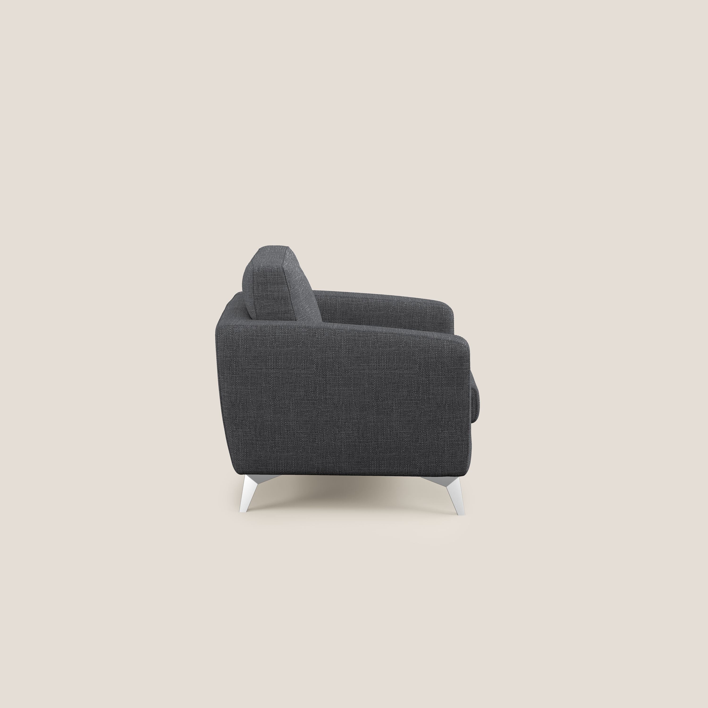 Orione Poltroncina in morbido tessuto impermeabile ad intreccio T06 antracite - divani.store