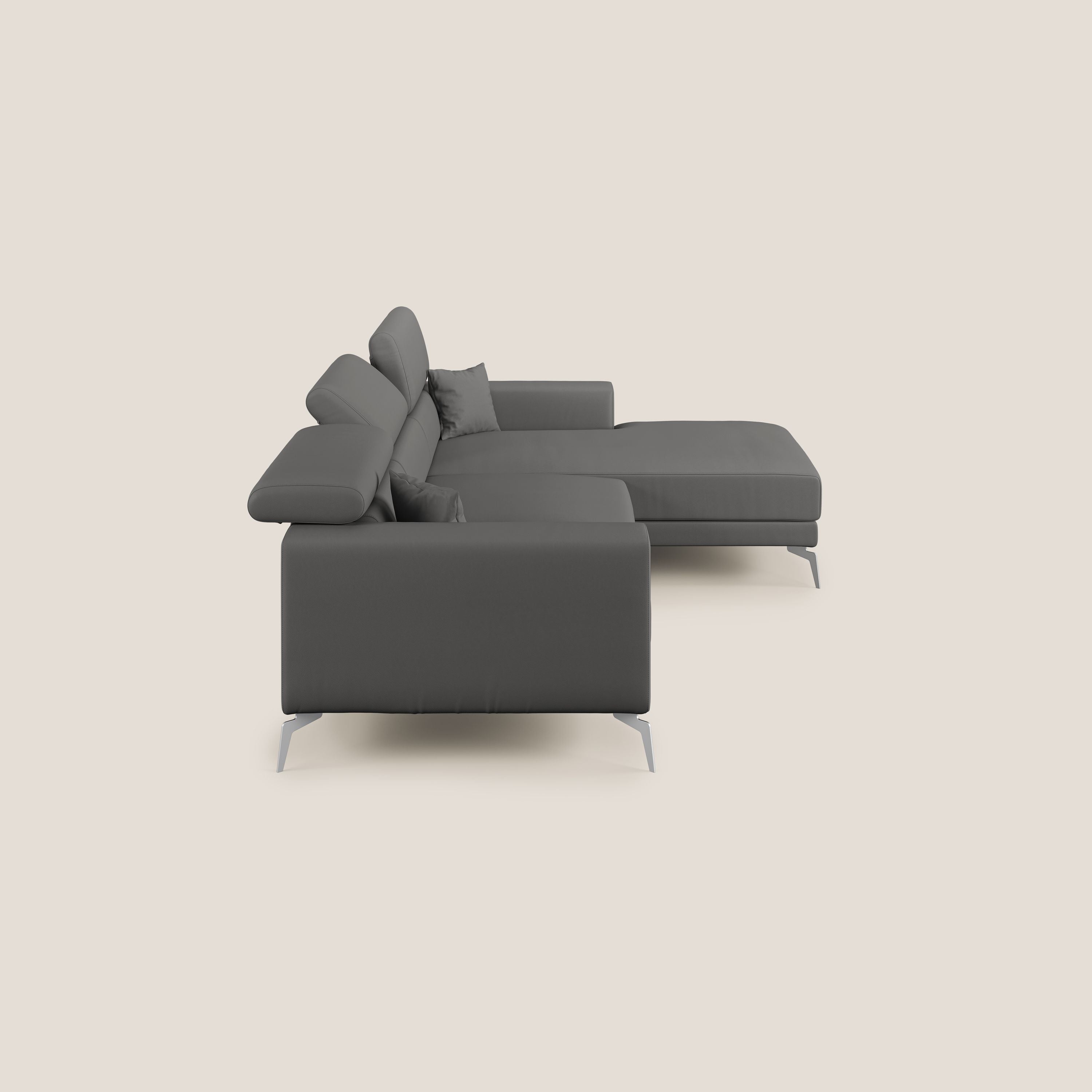 Blade Divano moderno angolare con poggiatesta reclinabili in Ecopelle T04 antracite - divani.store