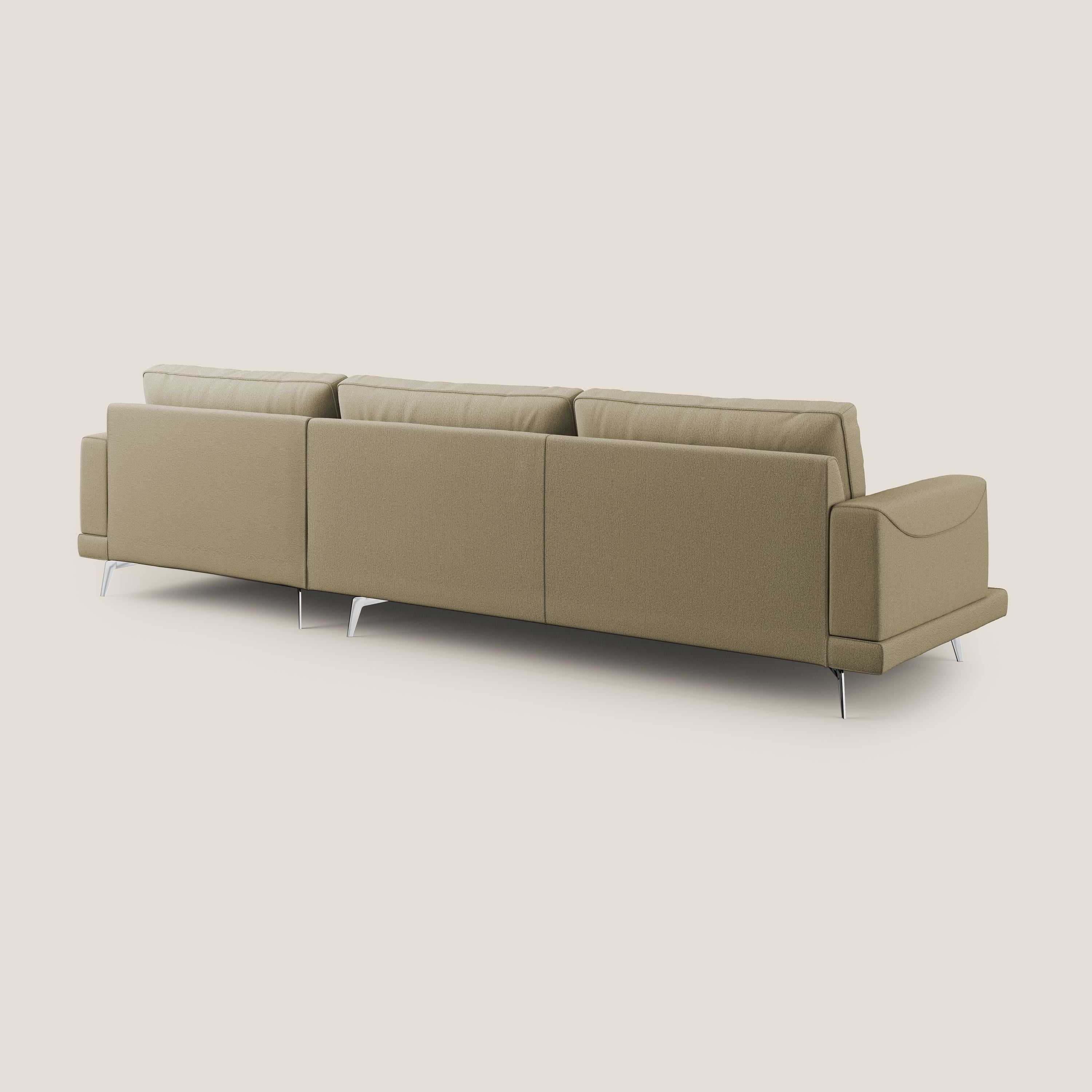Dorian divano moderno angolare con penisola in tessuto morbido antimacchia T05 cammello - divani.store