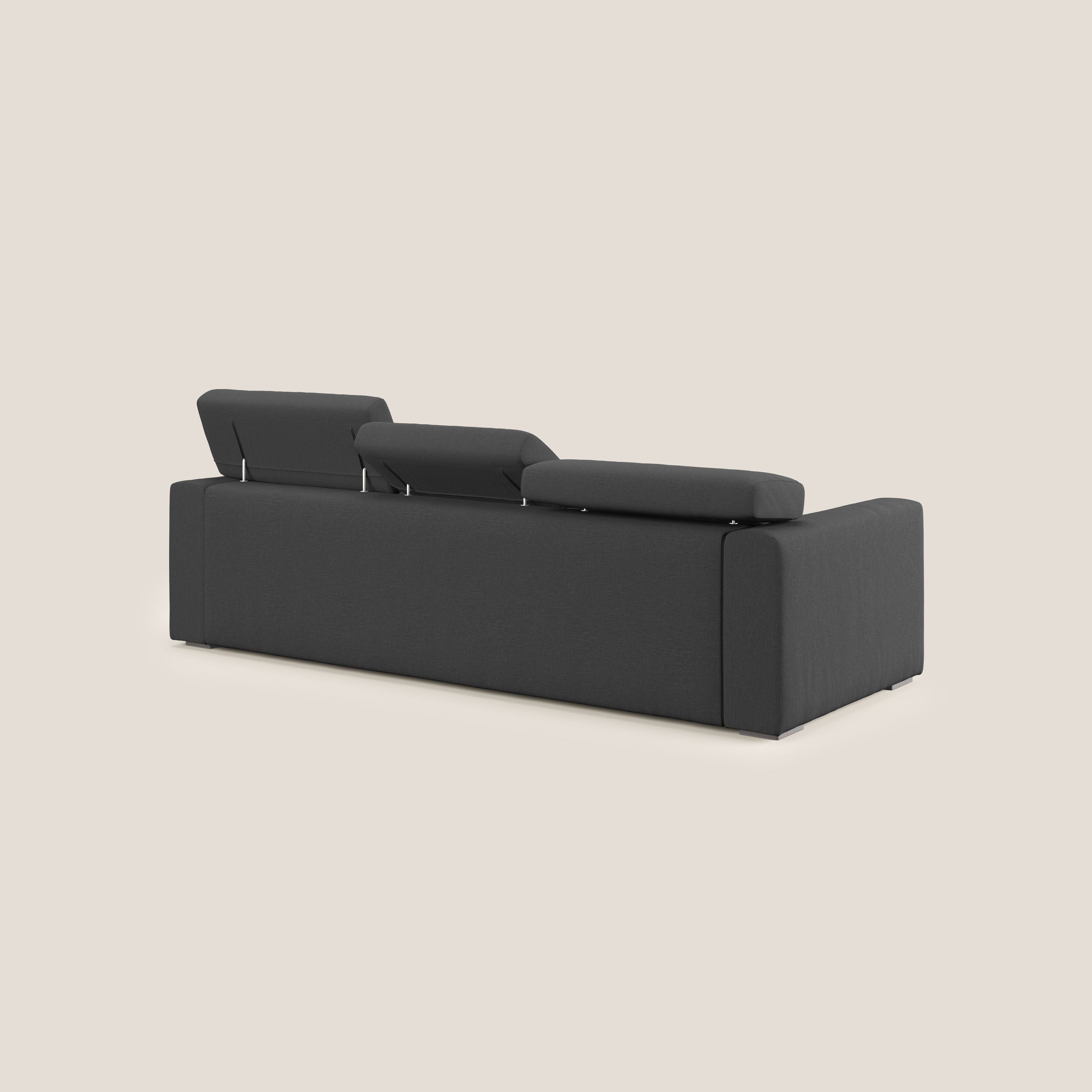 Dylan divano a 3 sedute con pouf estraibile poggiapiedi in tessuto simil cotone impermeabile T13 antracite - divani.store