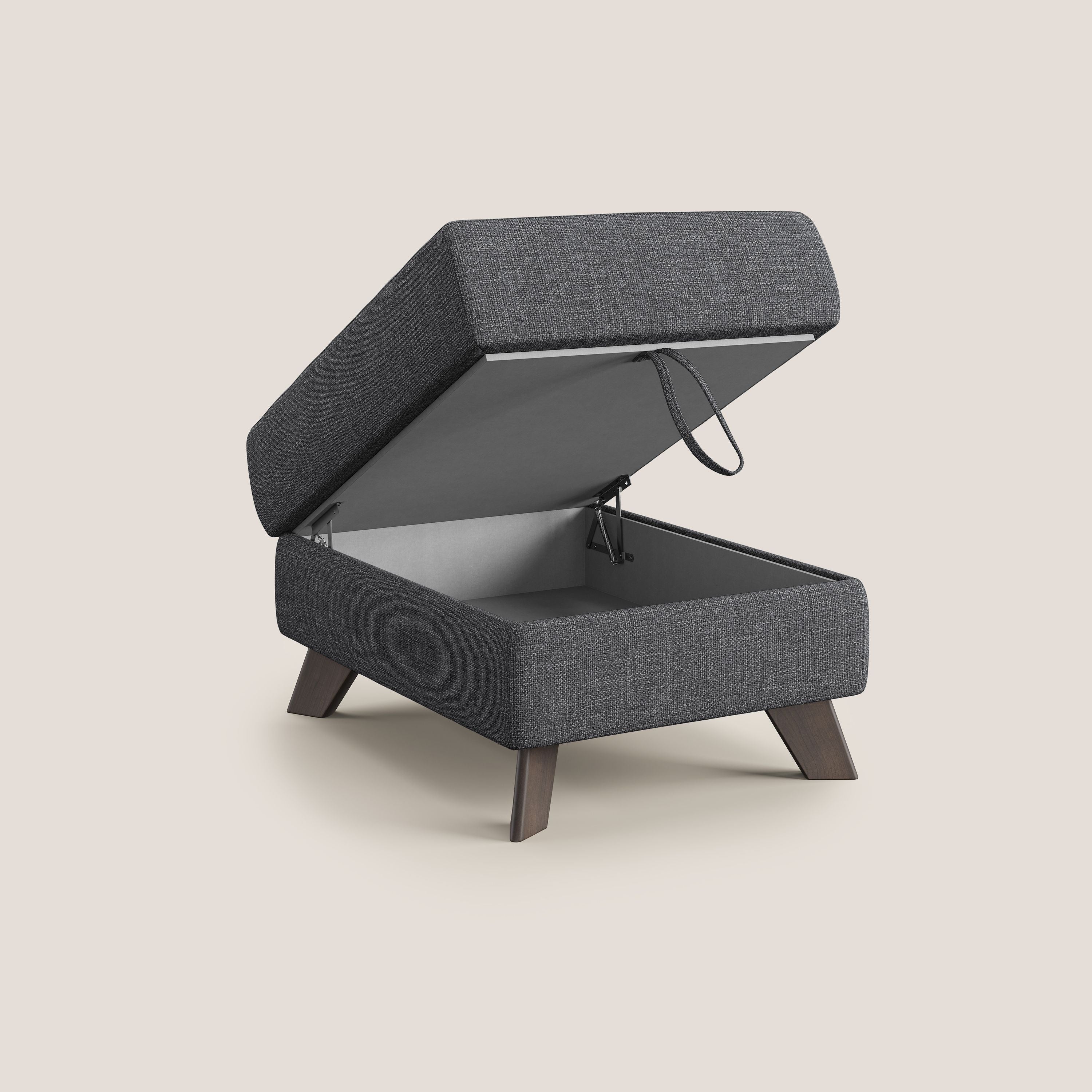 Moon Pouf contenitore e piedini alti in tessuto morbido ad intreccio soft-touch impermeabile T06 antracite - divani.store
