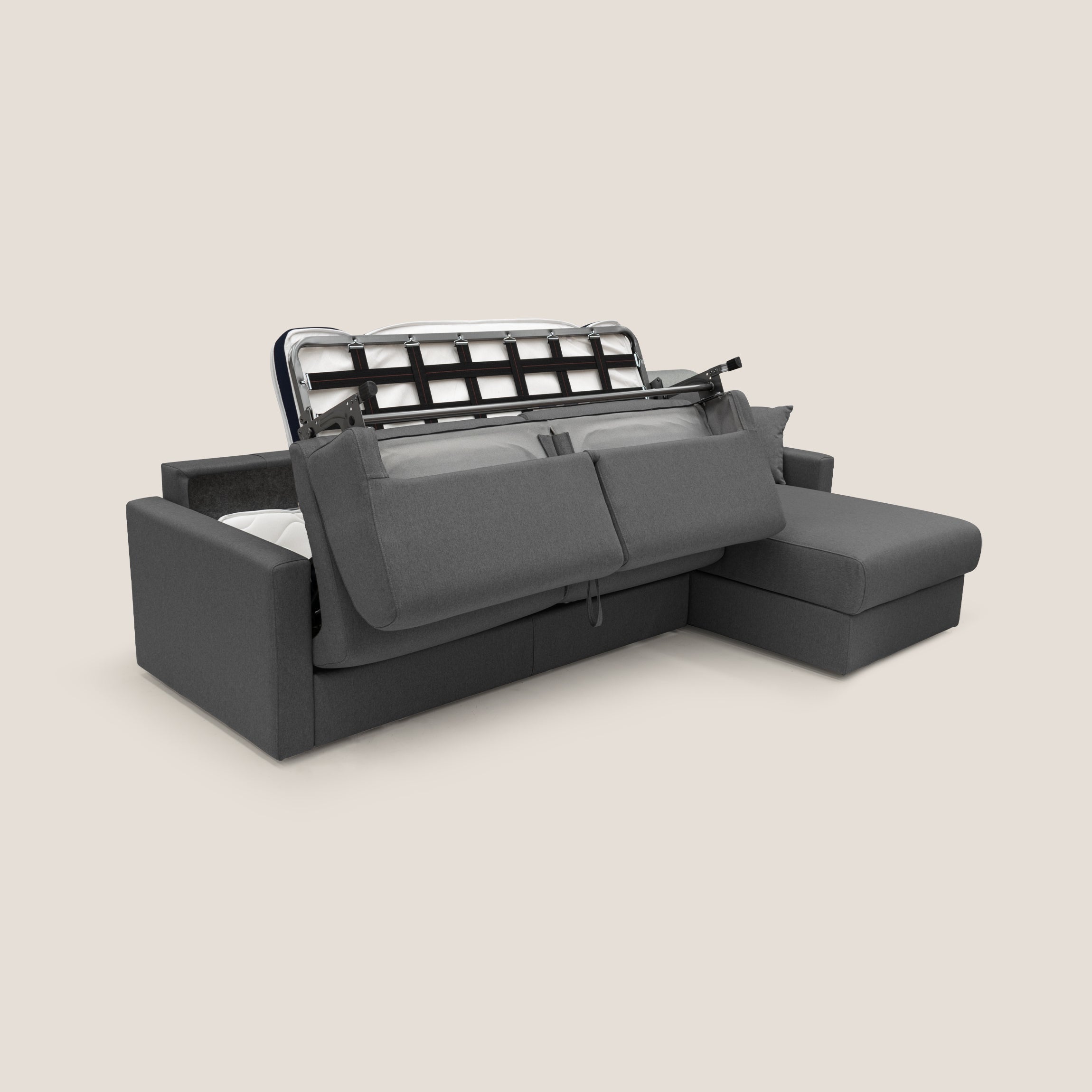 Chris Divano letto angolare 5 posti in tessuto impermeabile T13 antracite - divani.store