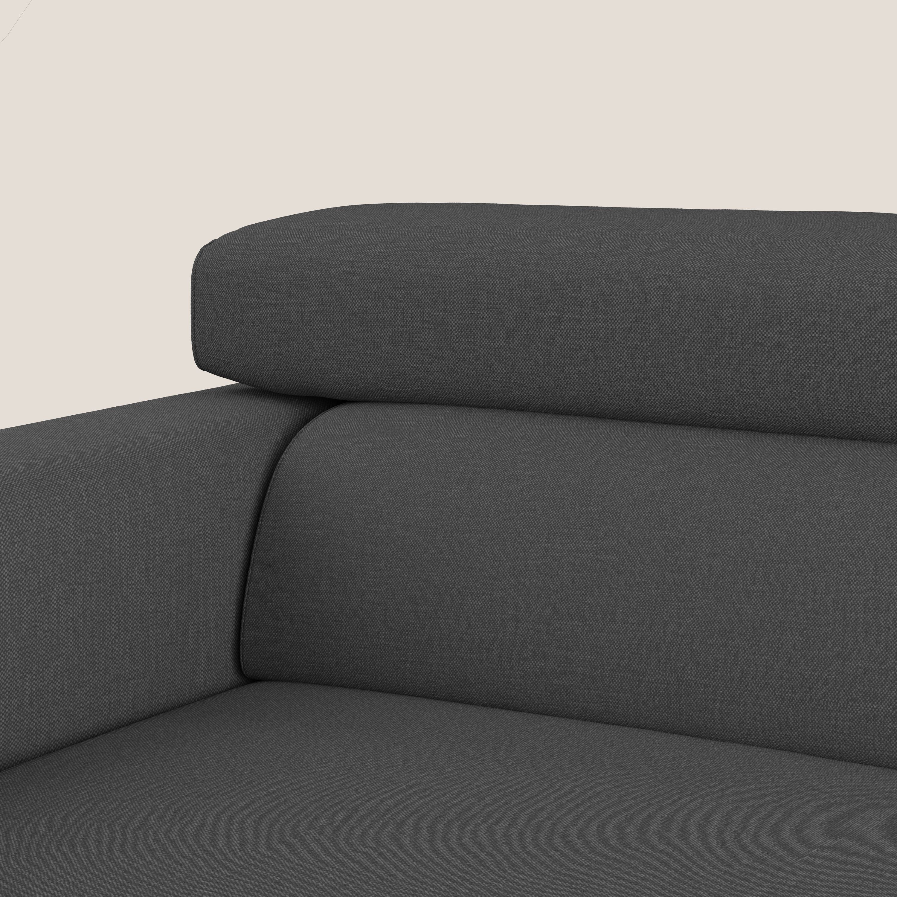 Dylan divano a 3 sedute con pouf estraibile poggiapiedi in tessuto simil cotone impermeabile T13 antracite - divani.store