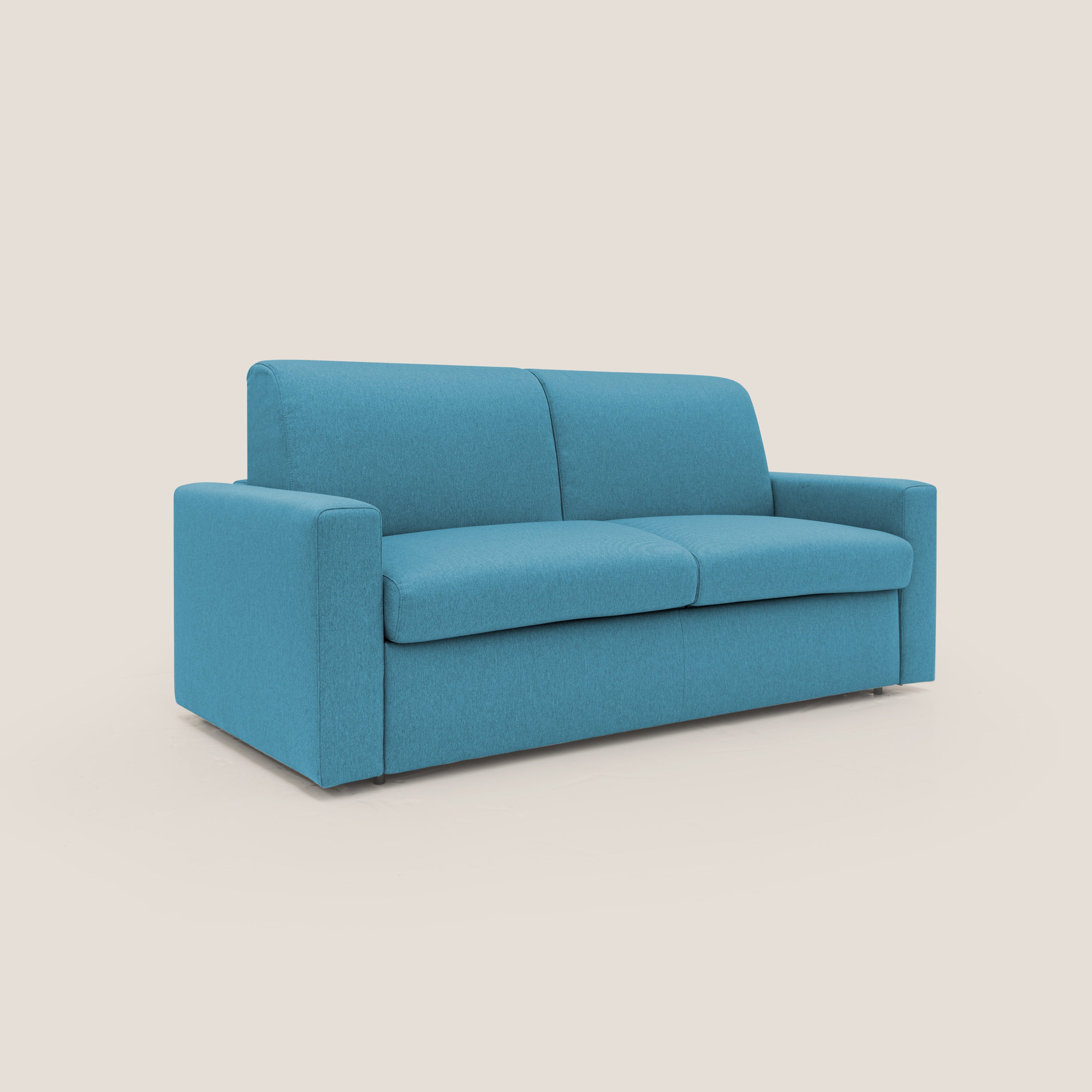 Kansas Divano letto matrimoniale alto 20 cm in tessuto impermeabile misto cotone T13 azzurro - divani.store