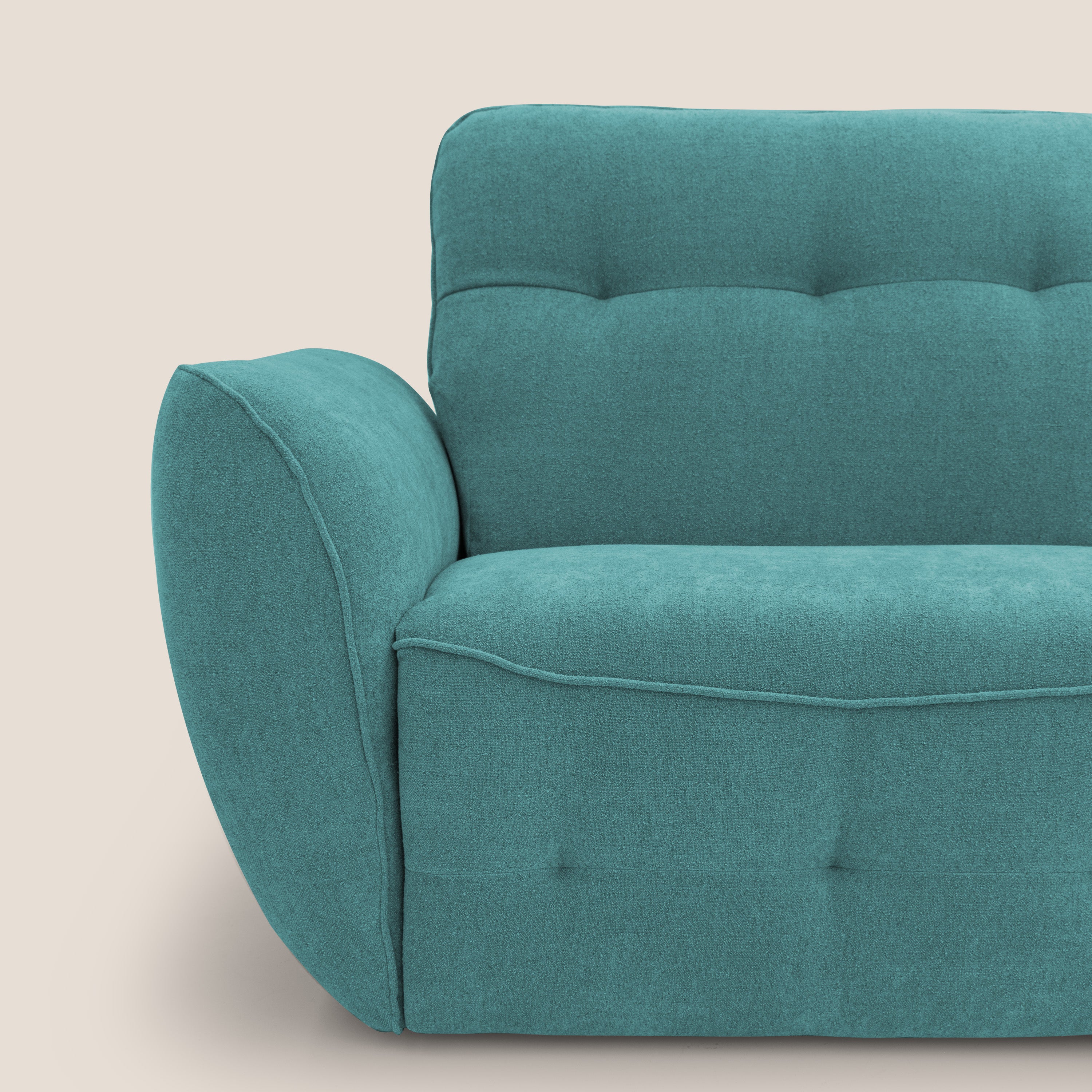 Cerbero divano angolare con pouf mobile in morbido bouclé impermeabile T07 azzurro - divani.store