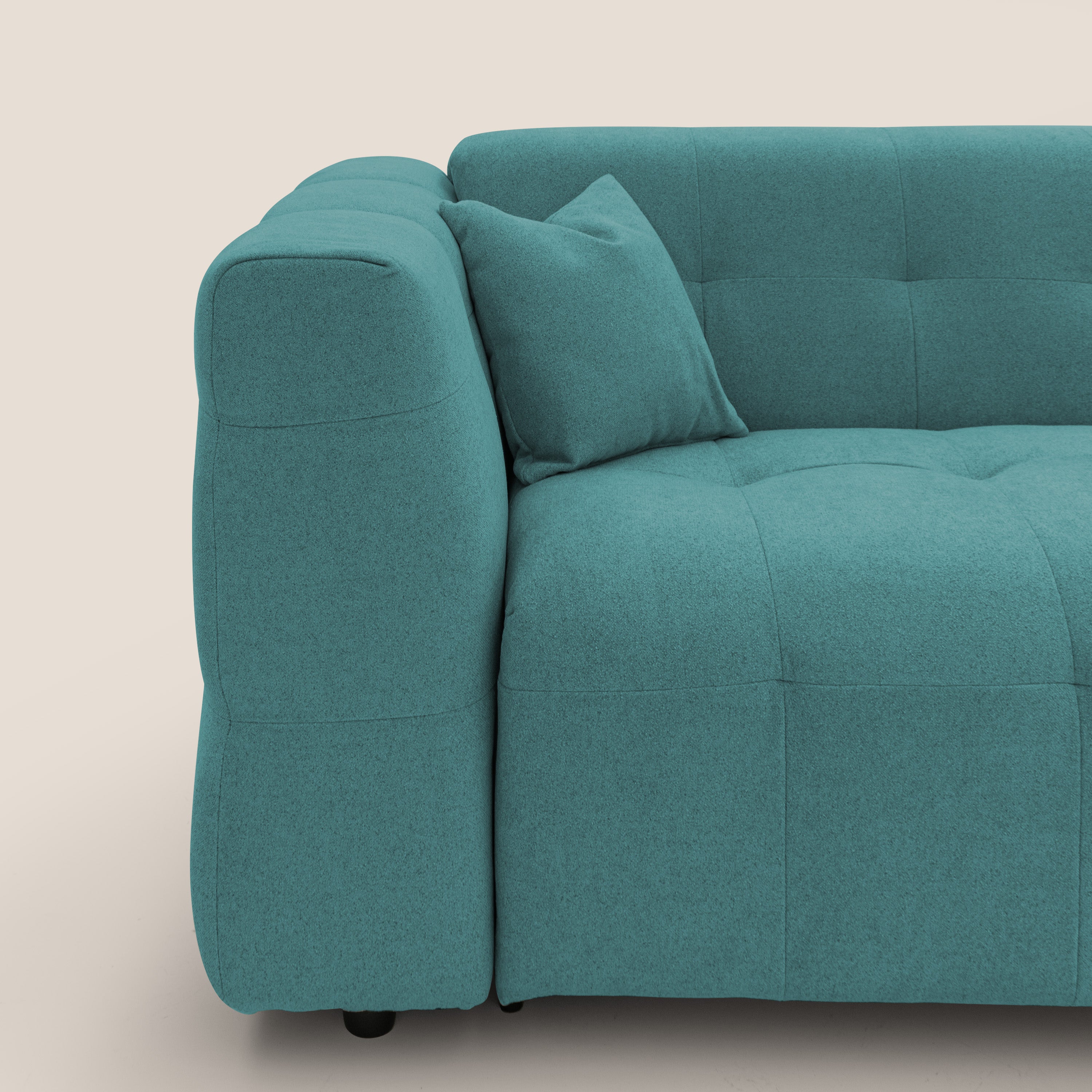 Tender Divano letto matrimoniale dal design innovativo in tessuto bouclet impermeabile T07 azzurro - divani.store