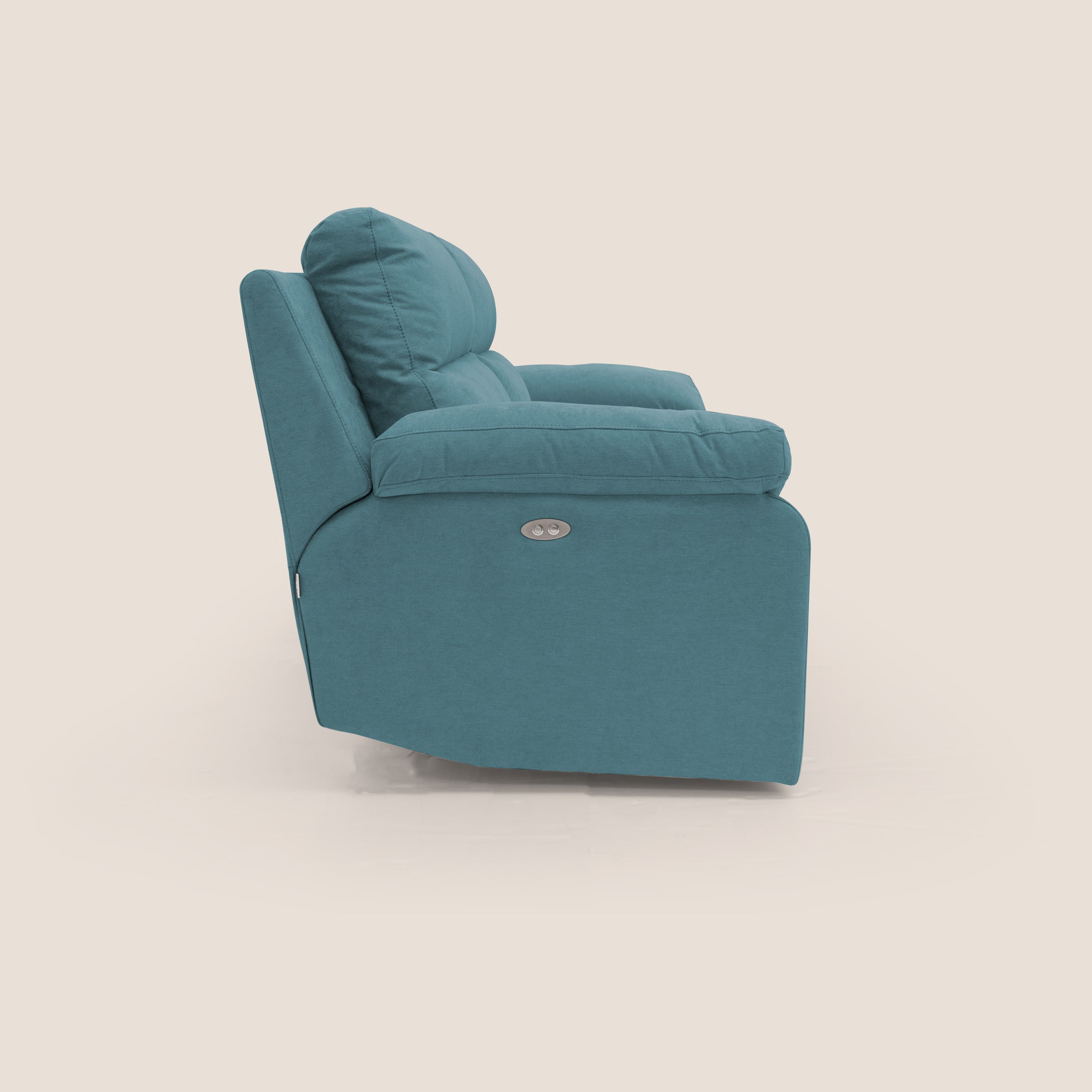 Romeo Divano relax con recliner elettrico in morbido tessuto impermeabile T02 azzurro - divani.store