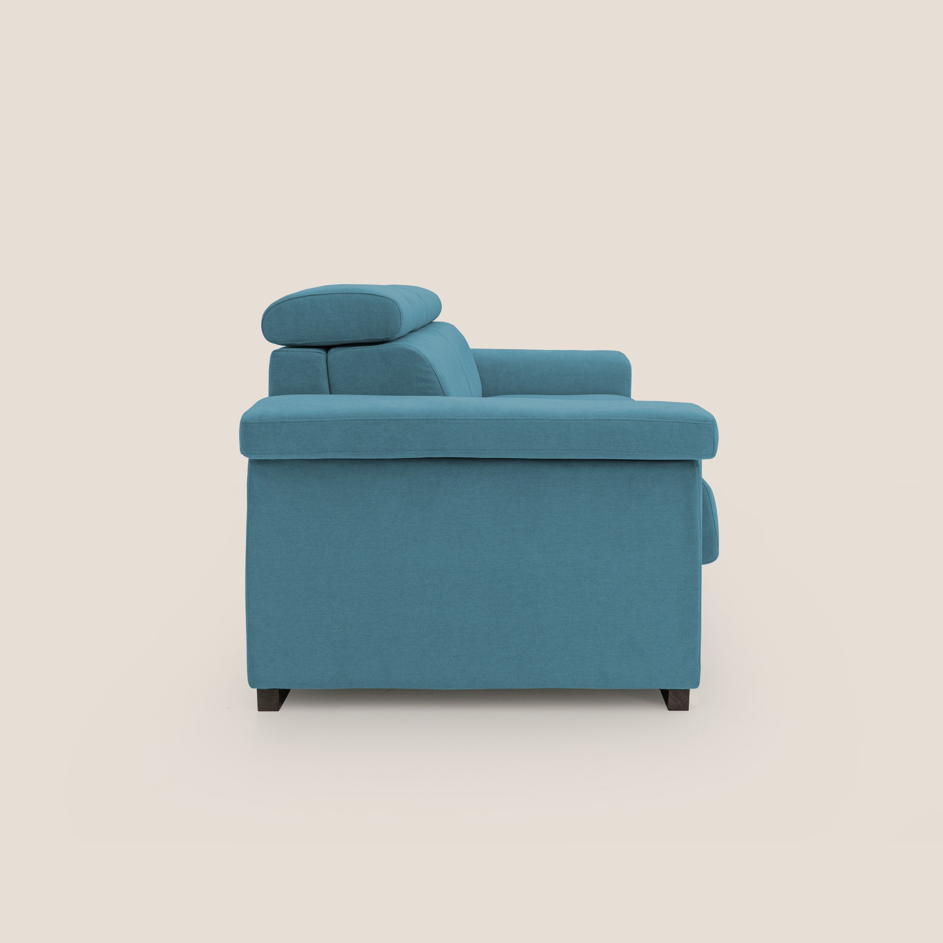 Bjorn divano letto sfoderabile con materasso H18 cm e poggiatesta reclinabili in tessuto impermeabile T02 azzurro - divani.store