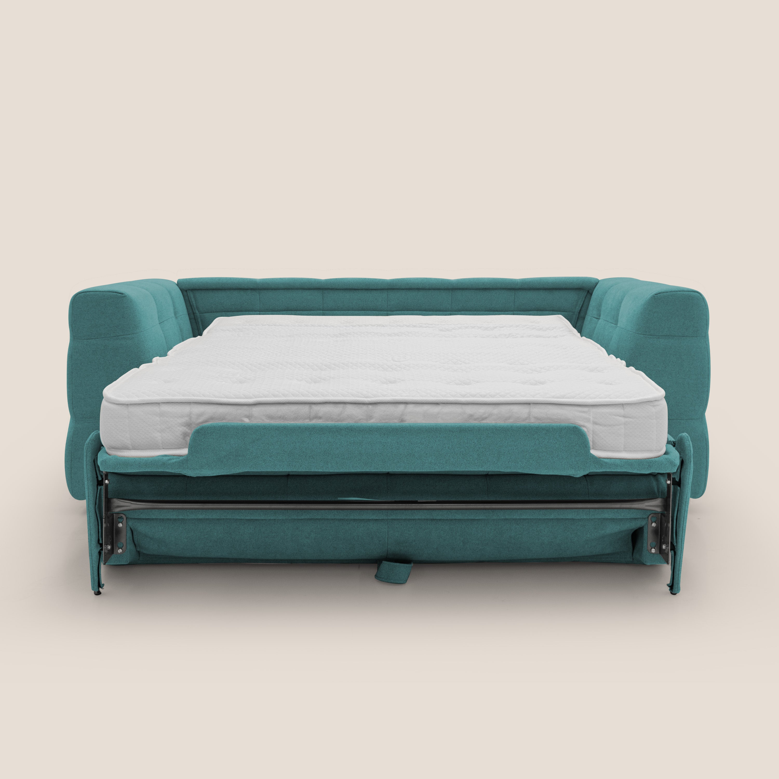 Tender Divano letto matrimoniale dal design innovativo in tessuto bouclet impermeabile T07 azzurro - divani.store